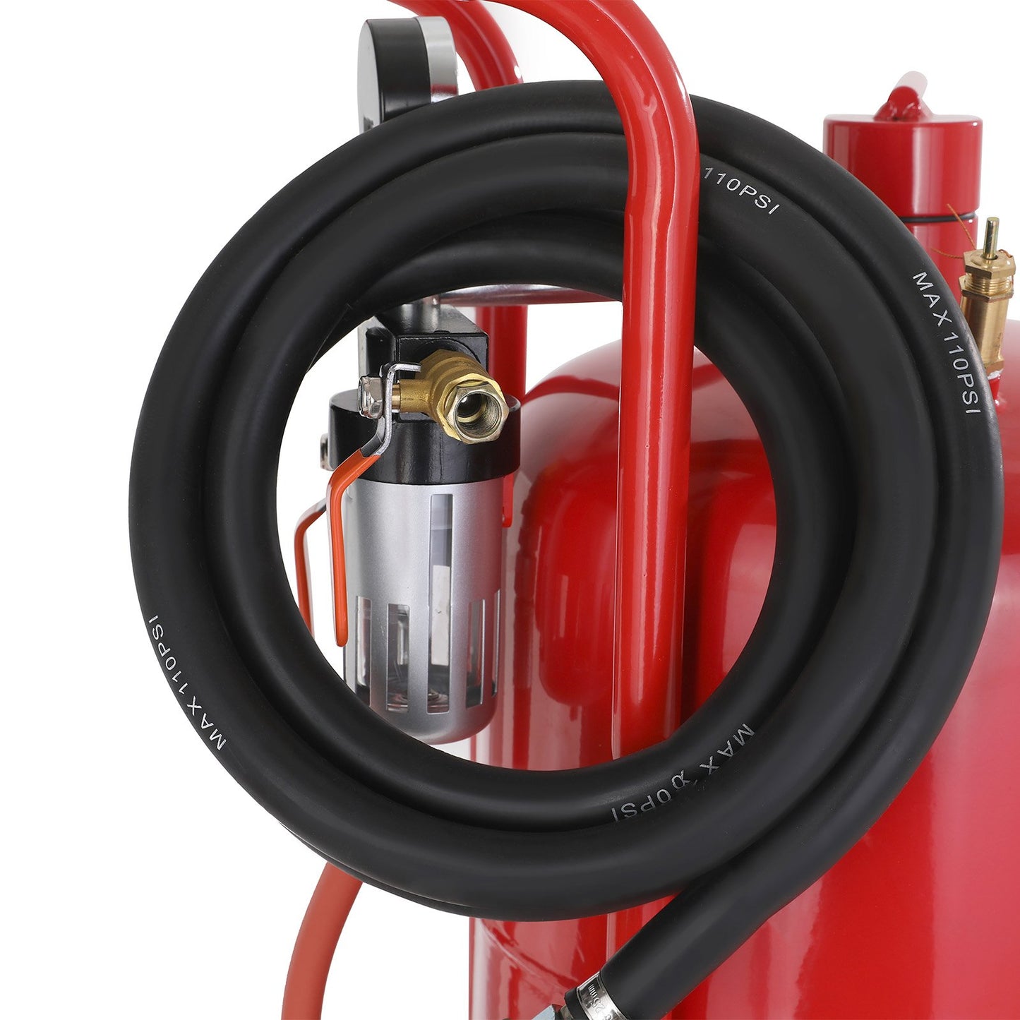 10Gal/40L Sandblaster Equipped with Nozzle Shut-Off Valve Pressure Gauge Ceramic Nozzle 2.5m Hose Filling Funnel Watertrap 6\" Rubber Wheels Grit Power Sand Blasters Portable Sandblasting Equipm
