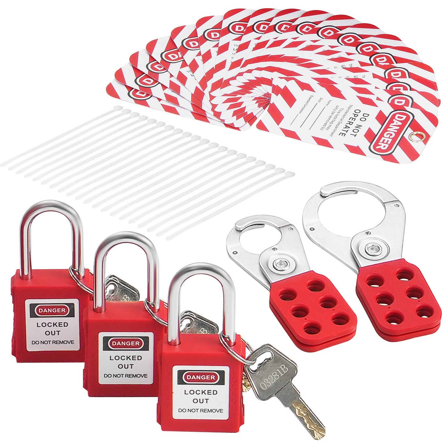 Electrical Lockout Tagout Kit, 60 PCS Safety Lockout Tagout Station Includes Padlocks, Hasps, Tags, Nylon Ties, Expansion Kit, and Lockout Station Board, for Industrial, Electric Power