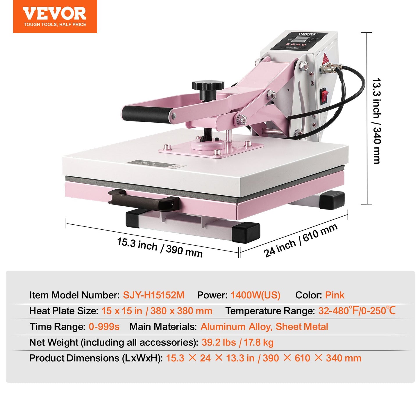 Heat Press Machine 38x38 cm Slide Out Heat Transfer Machine T-Shirts Pink