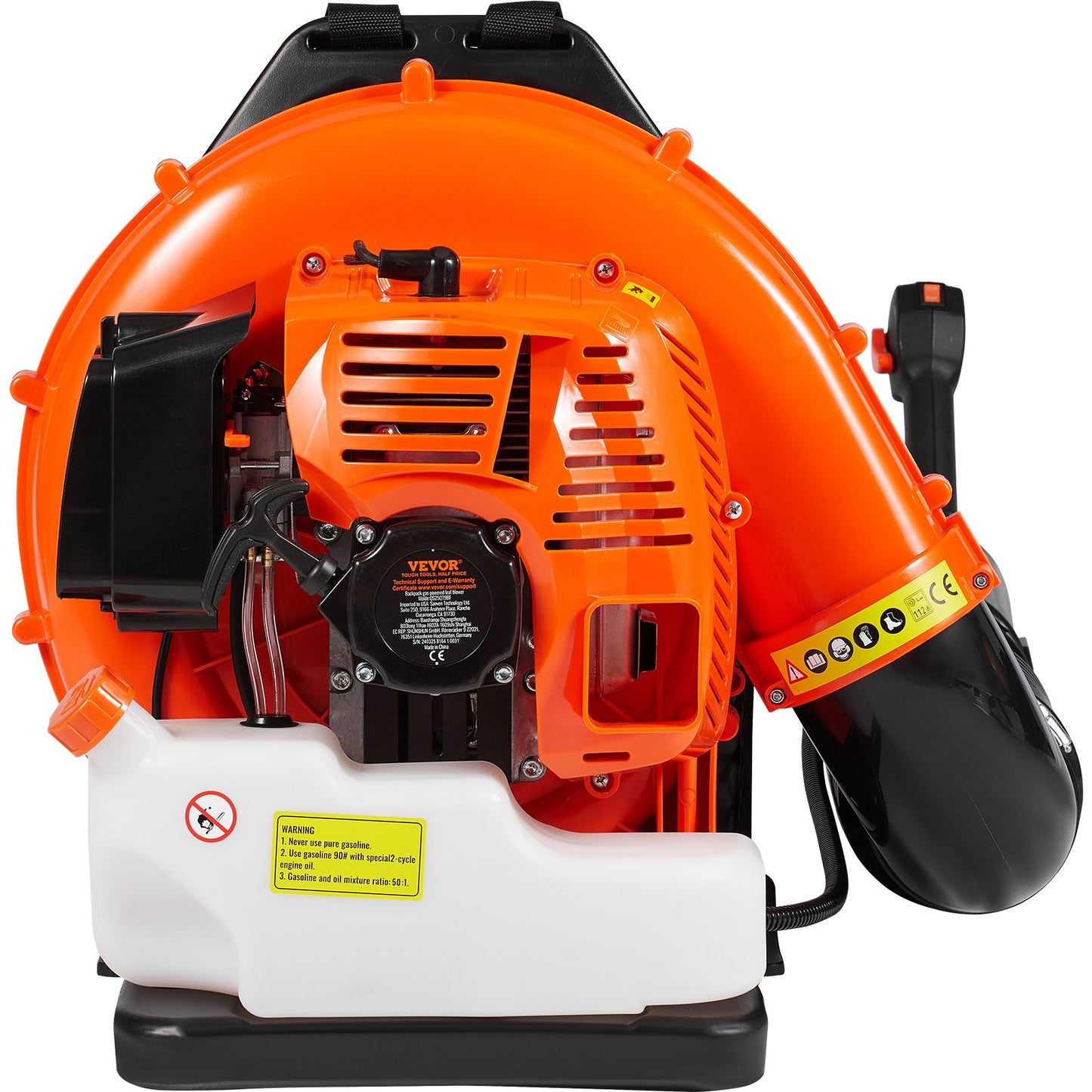 Ryggsäckslövblås, 79CC 2-takts bensindriven lövblås med 3L bränsletank, 930CFM luftvolym 184MPH hastighet, idealisk för gräsmattevård, lövrengöring och snöröjning