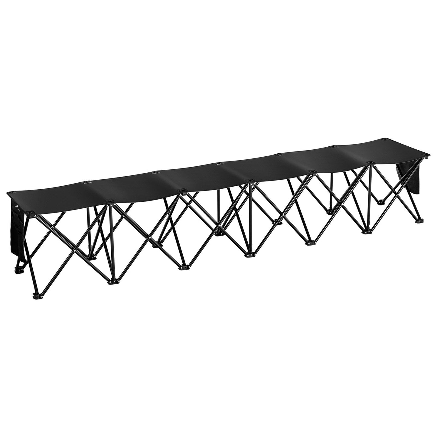 Bärbar hopfällbar bänk, hopfällbar fotbollsbänk med 6 platser, sidofickor och bärväska, lättviktssittplats i 600D Oxford-tyg, för fotboll, baseboll, camping, utomhusevenemang, svart