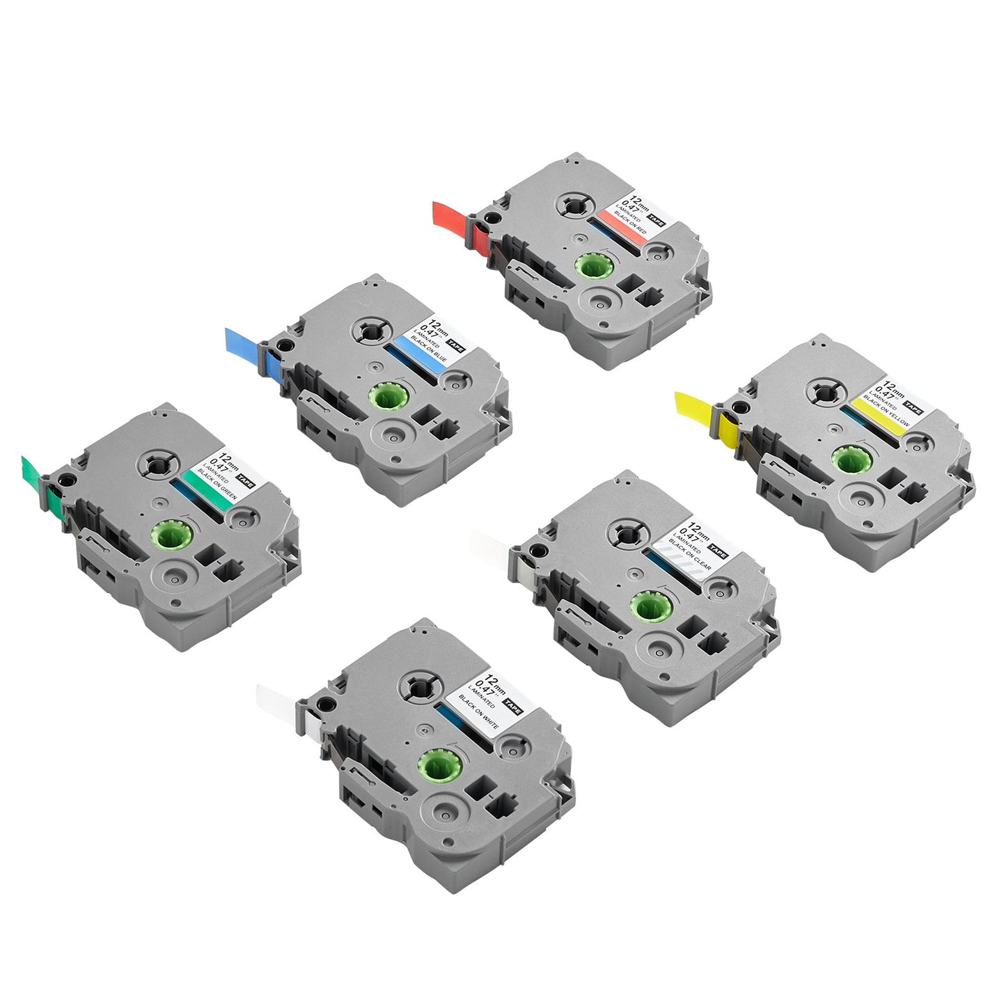 Label Maker Tape, 6 Pack, 0.47 in / 12 mm Colored Label Maker Refills Compatible for Various Types of Brother P-Touch, Replacement for Letra Tag TZe-131 TZe-231 TZe-431 TZe-531 TZe-631 TZe-731