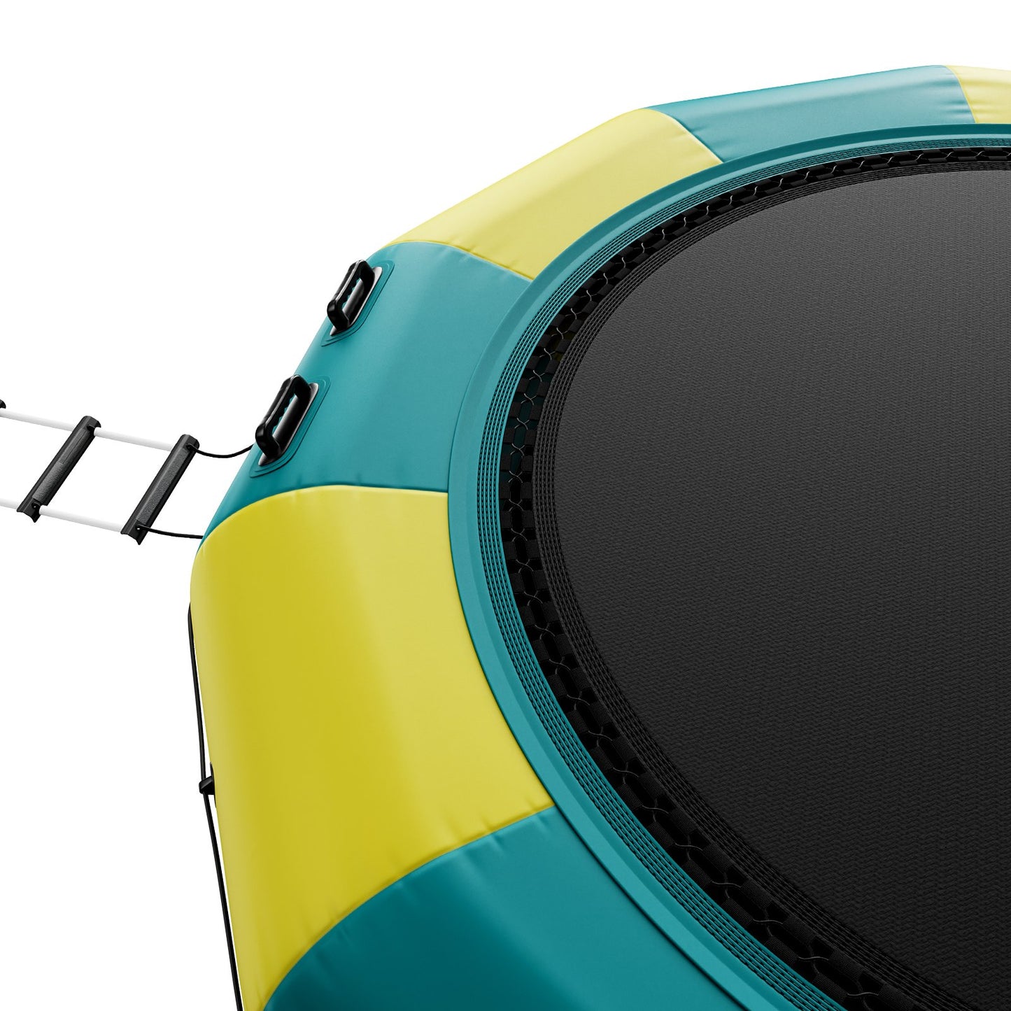 Uppblåsbar vattenstudsare, 13 fot rekreationsvattentrampolin, bärbar studsplattform med 3-stegsstege och elektrisk luftpump, flytande rebounder för barn och vuxna för pool, sjö, vattensporter