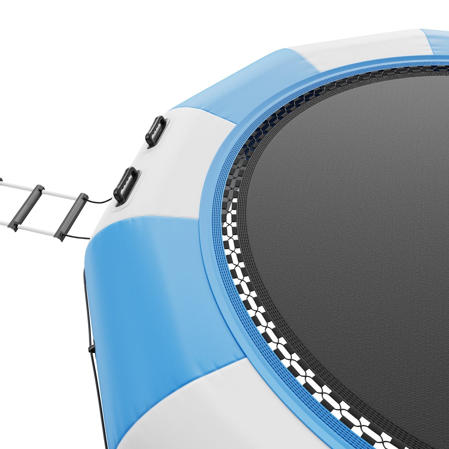 Uppblåsbar vattenstudsare, 13 fot rekreationsvattentrampolin, bärbar studsplattform med 3-stegsstege och elektrisk luftpump, flytande rebounder för barn och vuxna för pool, sjö, vattensporter