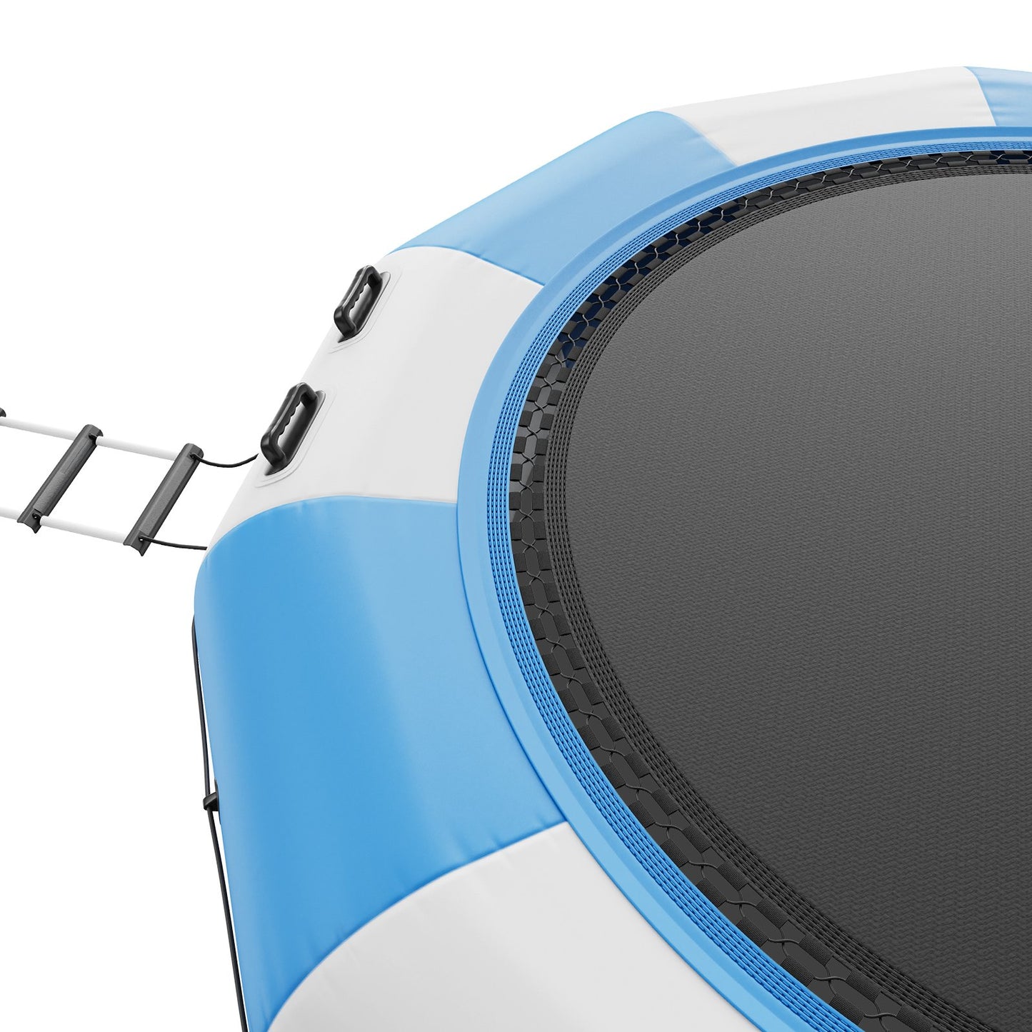 Uppblåsbar vattenstudsare, 15 fot rekreationsvattentrampolin, bärbar studsplattform med 3-stegsstege och elektrisk luftpump, flytande rebounder för barn och vuxna för pool, sjö, vattensporter