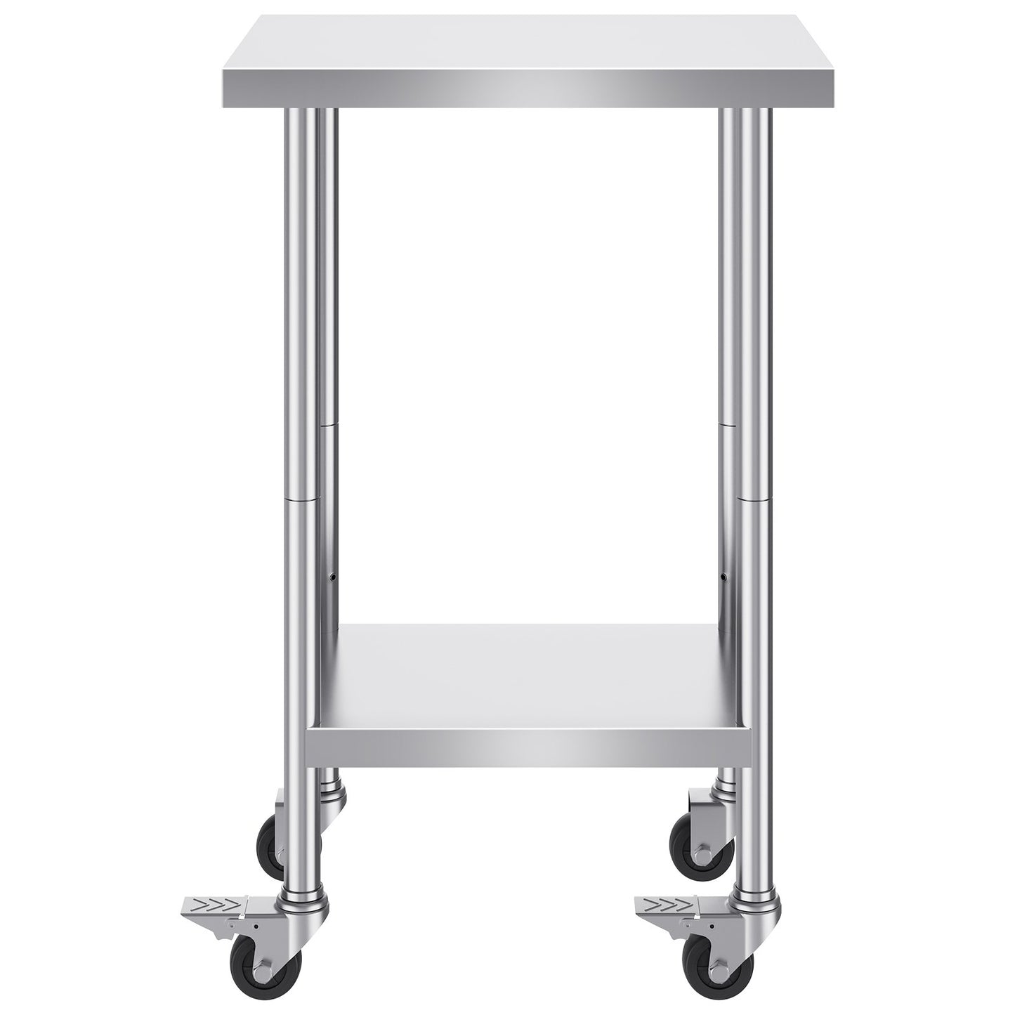 Stainless Steel Work Table 24 x 18 x 38 Inch, with 4 Wheels, 3 Adjustable Height Levels, Heavy Duty Food Prep Worktable for Commercial Kitchen Restaurant, Silver