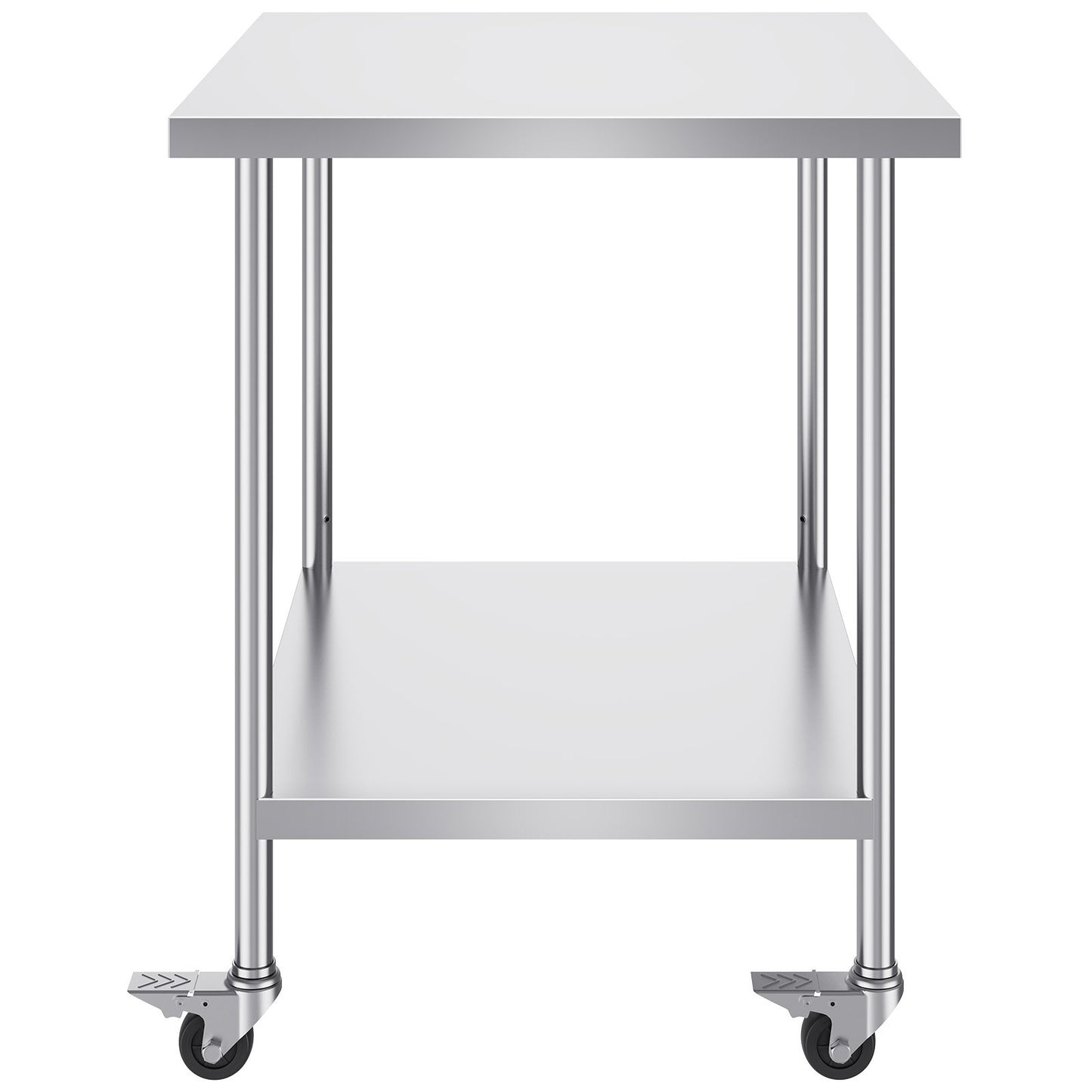 Stainless Steel Work Table 30 x 36 x 38 Inch, with 4 Wheels, 3 Adjustable Height Levels, Heavy Duty Food Prep Worktable for Commercial Kitchen Restaurant, Silver