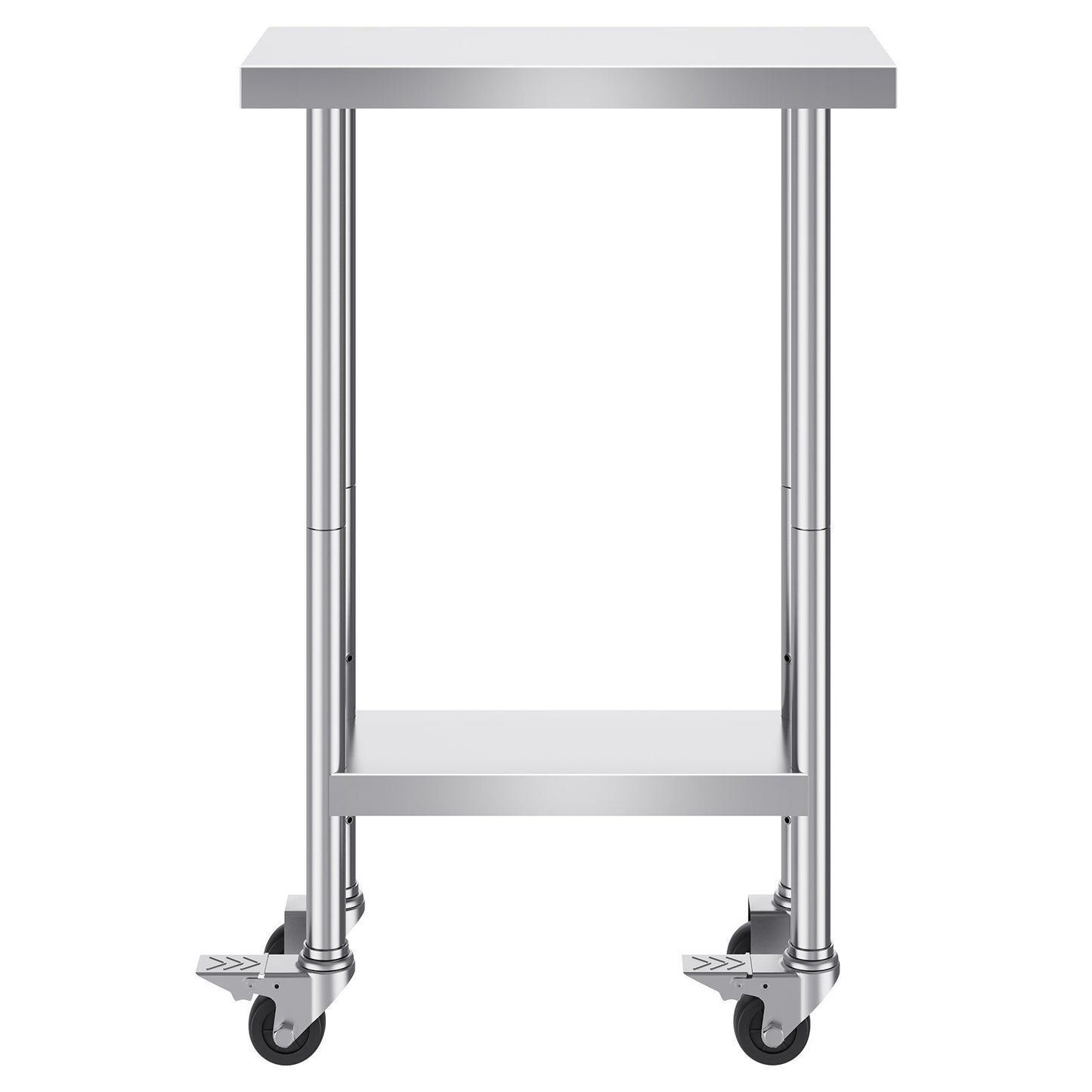 Stainless Steel Work Table 24 x 12 x 38 Inch, with 4 Wheels, 3 Adjustable Height Levels, Heavy Duty Food Prep Worktable for Commercial Kitchen Restaurant, Silver