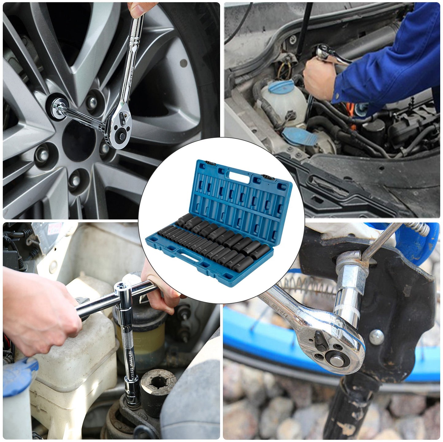 Impact Socket Set, 1/2" 26 Piece Impact Sockets, Deep Socket, 6-Point Sockets, 1/2 Inches Drive Socket Set Impact Metric 10mm - 36mm, Cr-V Rugged Construction, with a Storage Cage