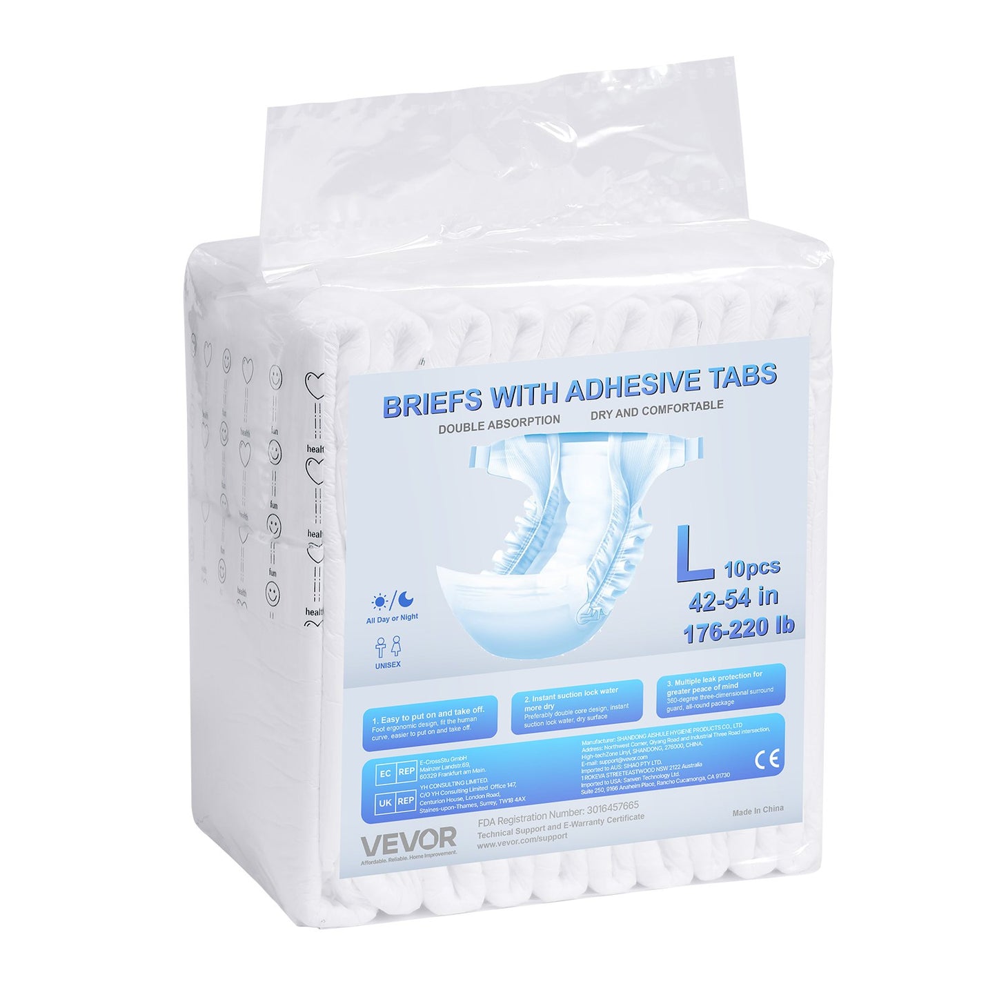 Adult Briefs with Tabs, Super Absorbent Incontinence Briefs for Men and Women, Disposable Adult Diapers with Leakproof 3D Surround Guard & Wetness Indicator - L Size, 40 Count (4 Packs of 10)