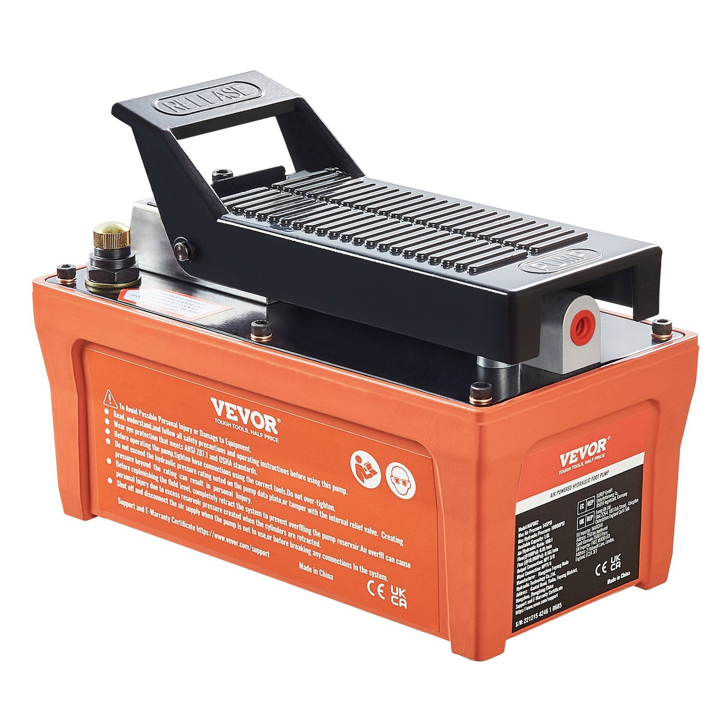 Air Hydraulic Pump, 6895 bar 1.9L Reservoir, NPT 10mm Oil Outlet, NPT 6.4mm Inlet, 2m Pipe, Foot Actuated Hydraulic Pump Air Treadle for Auto Body Frame Machines and Pulling Post, Orange