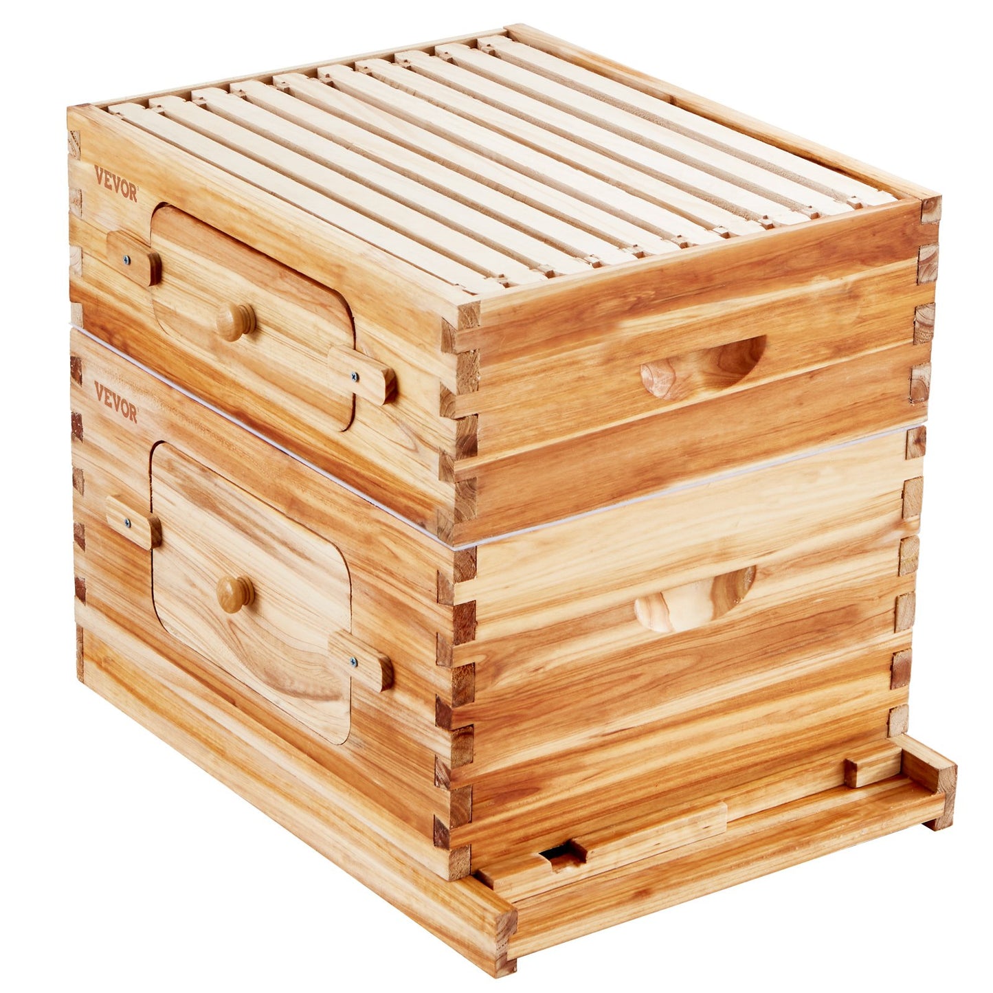 Bee Hive 20 Frame Bee Hives Starter Kit, Beeswax Coated Fir Wood, 1 Deep + 1 Medium Bee Boxes Langstroth Beehive Kit, Transparent Acrylic Windows with Foundations for Beginners Pro Beekeepers