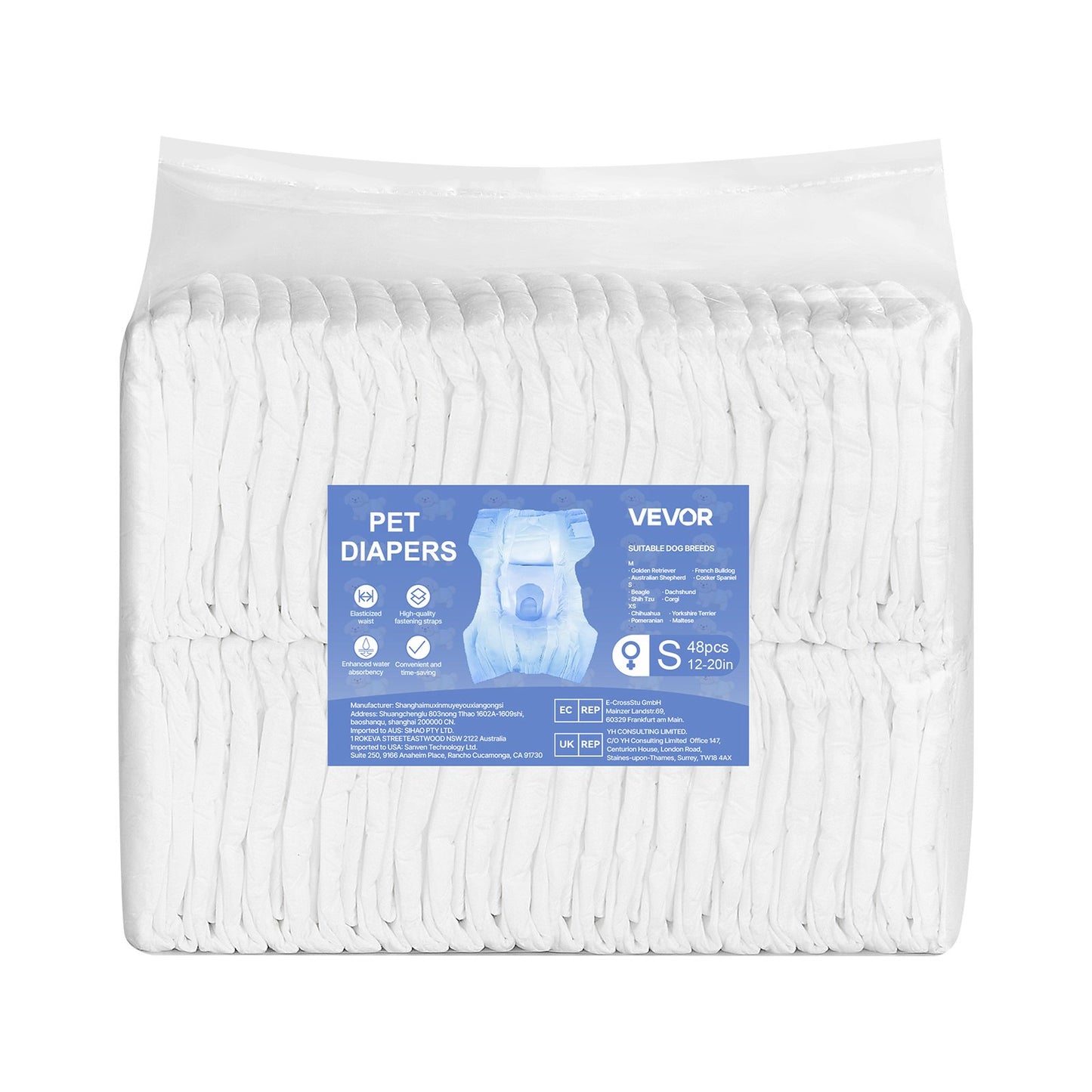 Engångsblöjor för hundar, superabsorberande blöjor för tikhundar, 360° läckagesäker blöja för tikhundar med våtindikator för löpperioder, träning, inkontinens - S, 96 st (2 förpackningar med 48)