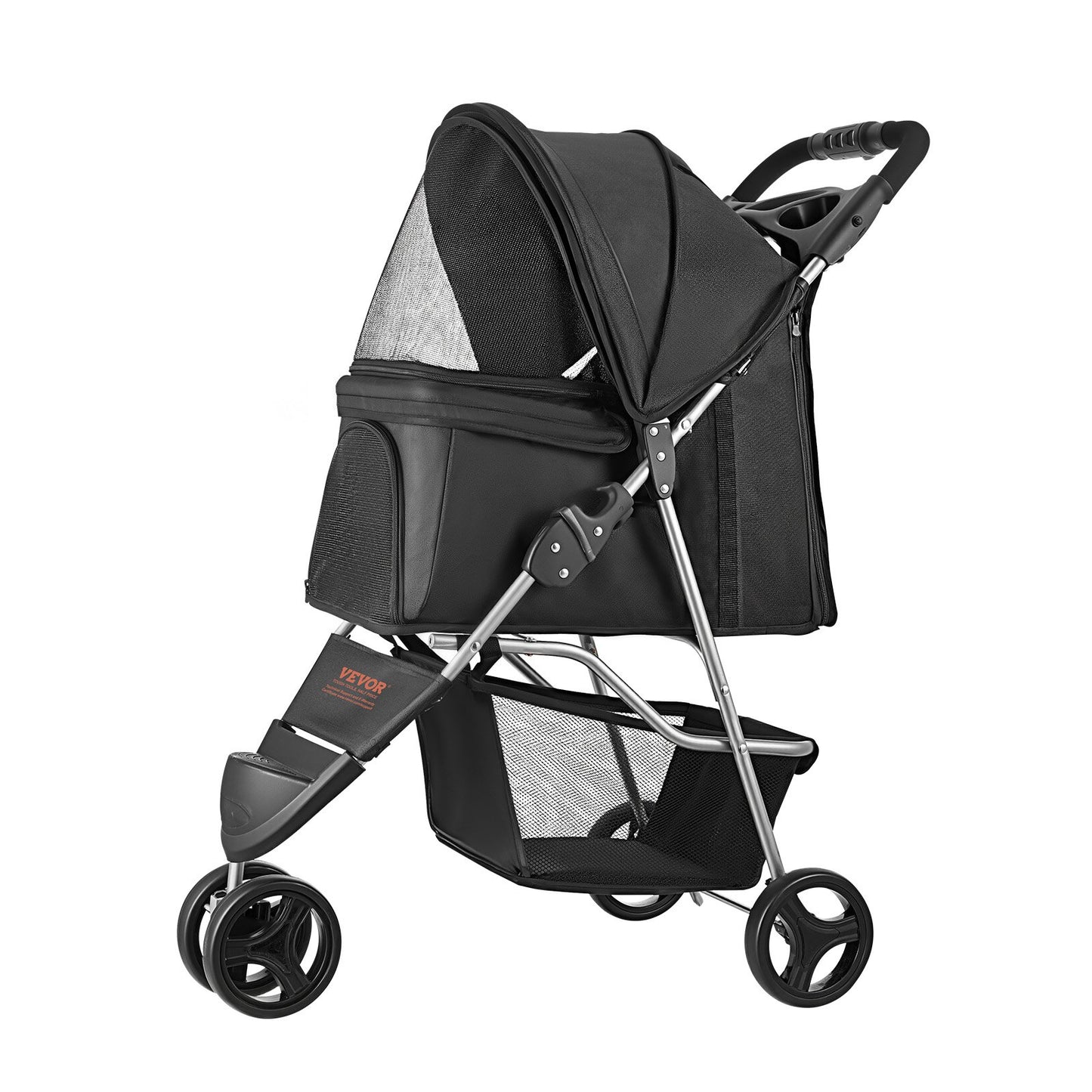 Pet Stroller, 35 lbs Weight Capacity, Foldable Dog Stroller Cart, 3 Wheels Cats Stroller with Mesh Windows and Cup Holders, Portable Pet Carrier Stroller with Brake, for Small to Medium Pets