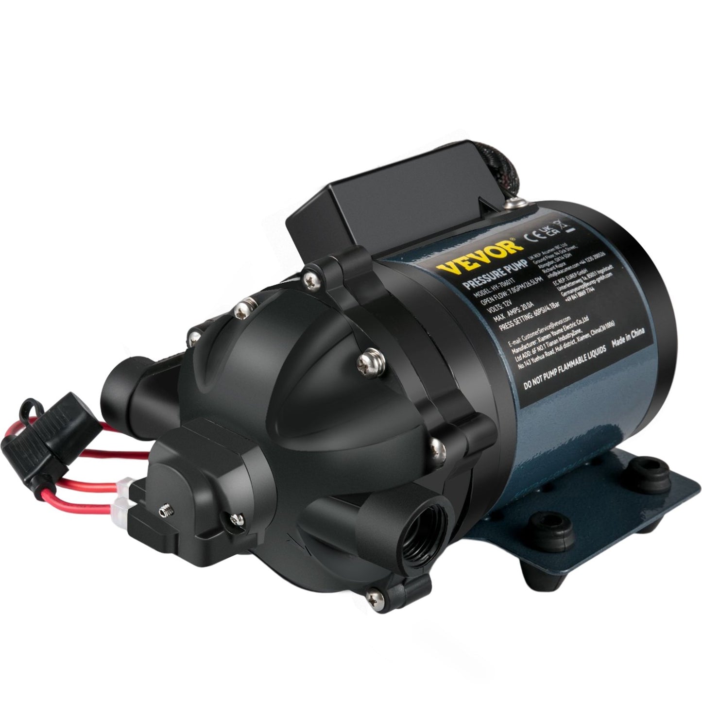 Washdown Pump, 12V DC, 26 L/min(7 GPM) 4 bar(60 PSI), Max. 3 m(10 FT) Lift Self Priming Water Pump, with EPDM Valve, Universal Salt Water Strainer & Female/Male Thread, for RV, Marine Deck, Yacht