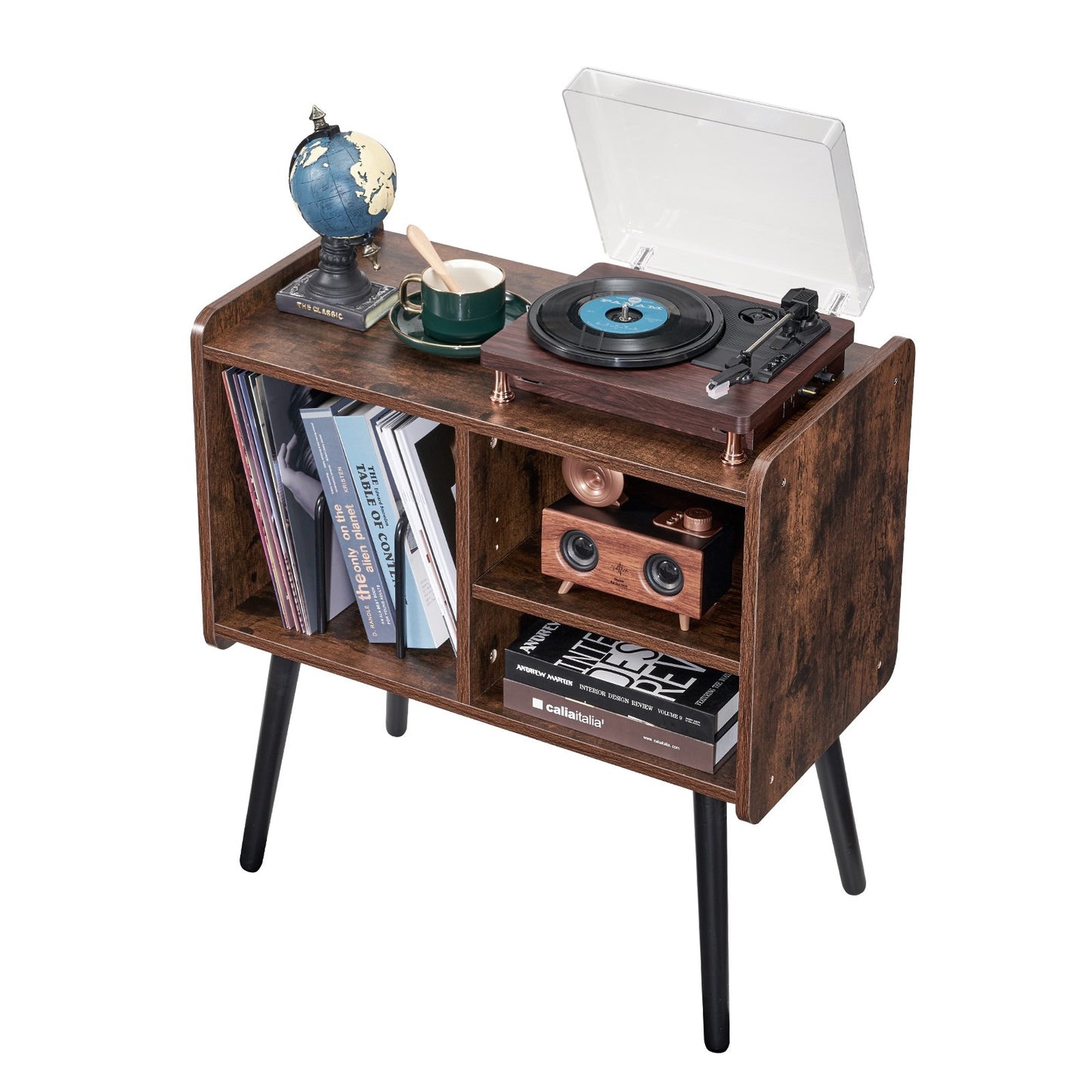 Record Player Stand, Turntable Stand Holds Up to 100 Albums, Vintage Vinyl Record Cabinet with Removable Shelves, Record Player Table with Adjustable Height for Living Room, Bedroom, Brown