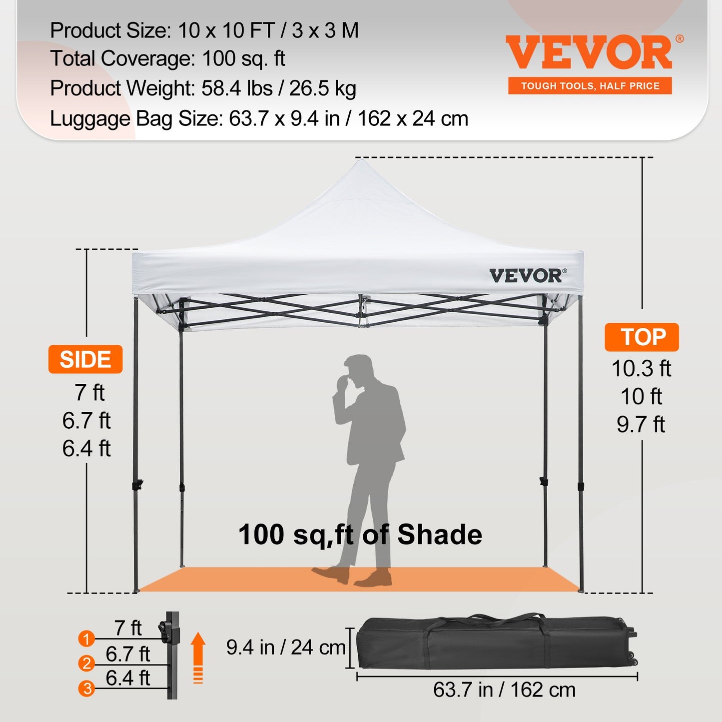 304.8 x 304.8 cm Pop Up Canopy Tent, Outdoor Patio Gazebo Tent with Removable Sidewalls and Wheeled Bag, UV Resistant Waterproof Instant Gazebo Shelter for Party, Garden, Backyard, White