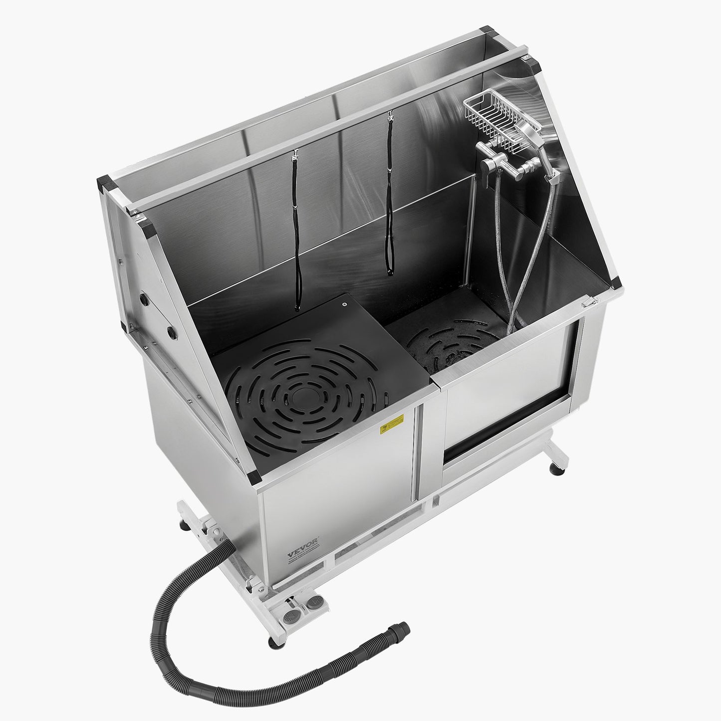 Elektrisk lyftbar hundtvättstation, 127 cm professionellt rostfritt stålbadkar med PE-vattenfilterbräda, kran och duschmunstycke, handfat för flera husdjur (höger dörr)