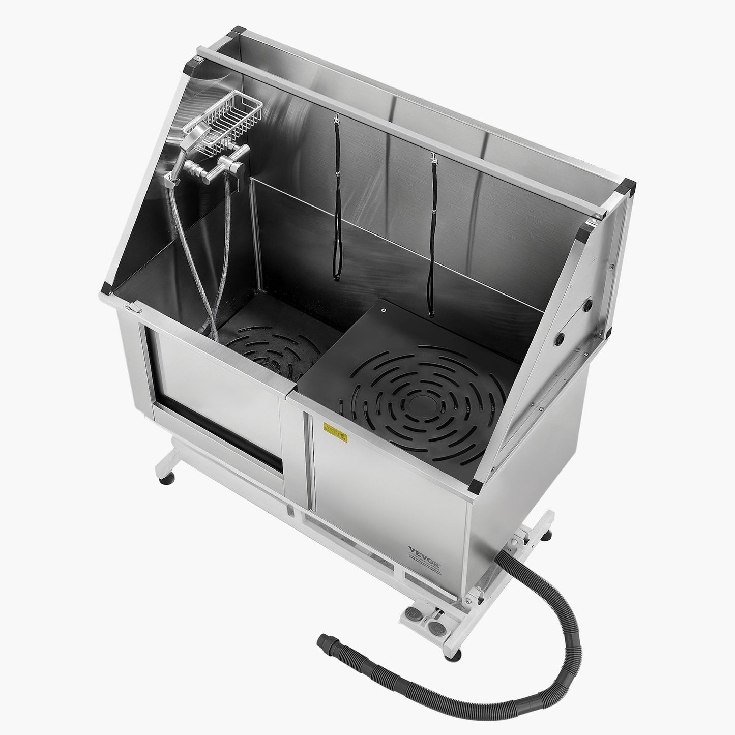 Elektrisk lyftbar hundtvättstation, 127 cm professionellt rostfritt stålbadkar med PE-vattenfilter, kran och duschmunstycke. Badkar för flera husdjur (vänster dörr).