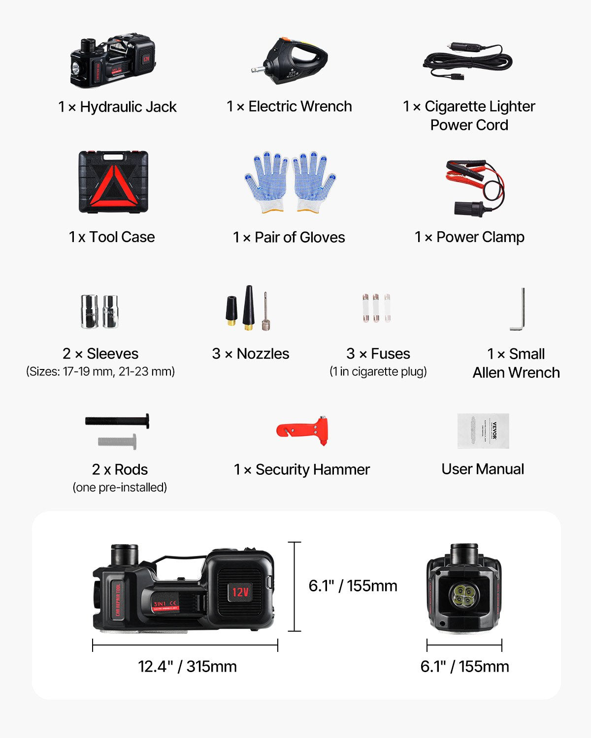 Eldomkraft, 5 ton/11000 lbs, hydraulisk domkraftslyft med inbyggd pump, 12V däckbyte med elektrisk slagnyckel och LED-lampa, bärbar domkraftssats för sedan, SUV, lastbil