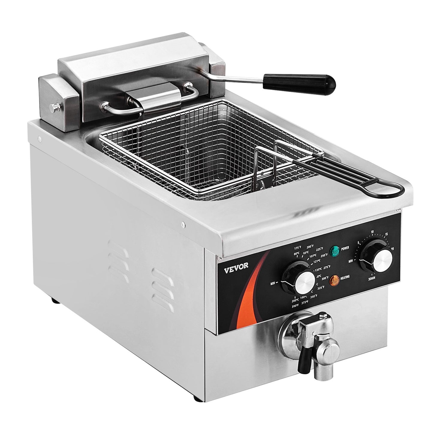 Commercial Deep Fryer, 1750W Electric Countertop Fryer with Basket, 9Qt /8.5 L Single Oil Fryer, 1mm Thickened Stainless Steel, Time & Temp Control, for Kitchen Restaurant Use, Silver