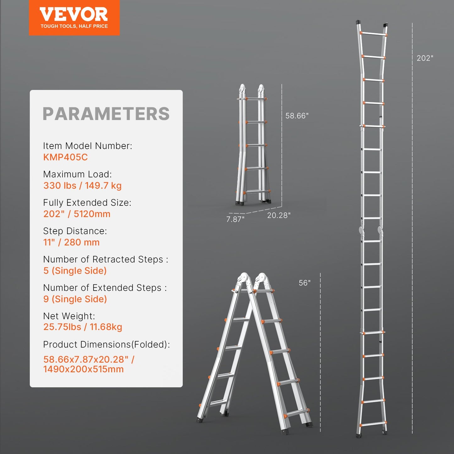 Telescoping Ladder A Frame, 17 FT Compact Aluminum Extension Ladder, Multi-Function Portable Collapsible RV Ladder, Telescopic Ladder for Homework Stairs Indoor Outdoor Roof, 330lb Load