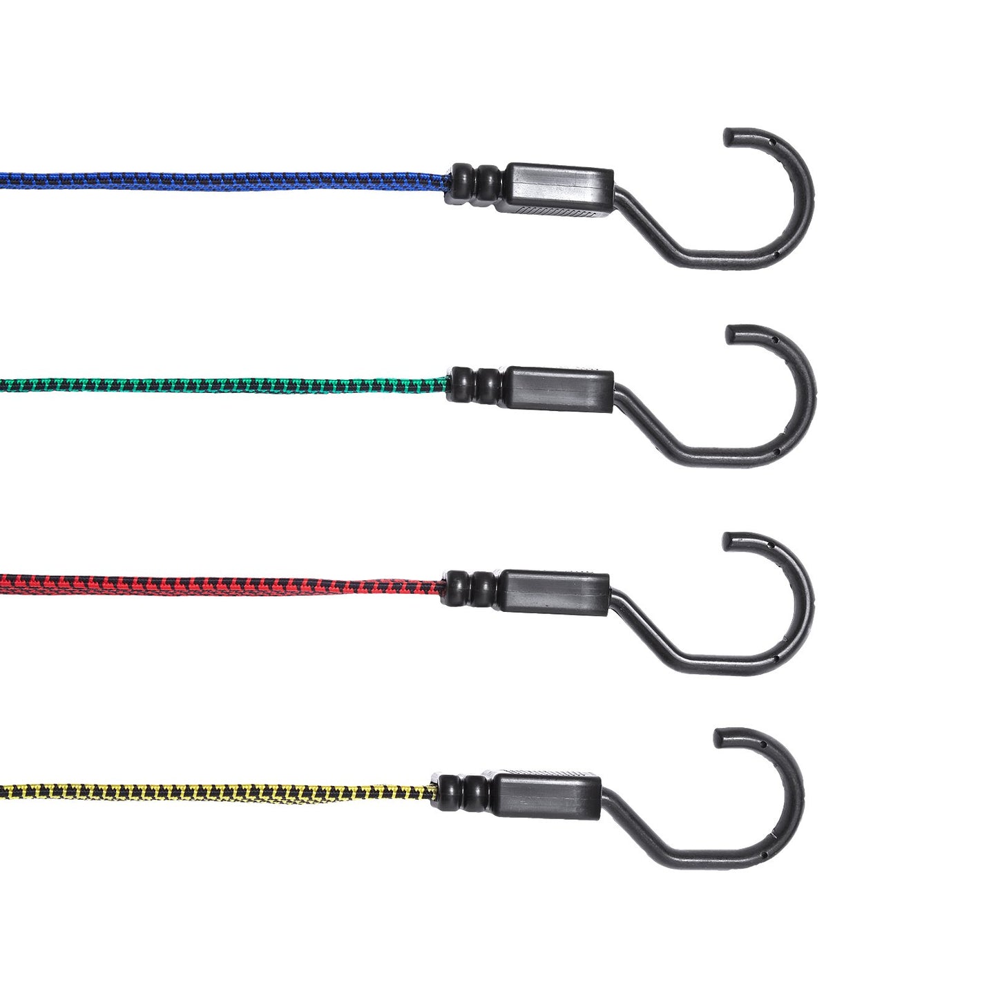 32 Piece Flat Bungee Cord Set, 17 mm Heavy Duty Bungee Straps with A3 Steel J-Hooks, Includes 10", 18", 24", 32", 40", Bungee Rope with Portable Storage Bag, 6 Clips & Canopy Ties