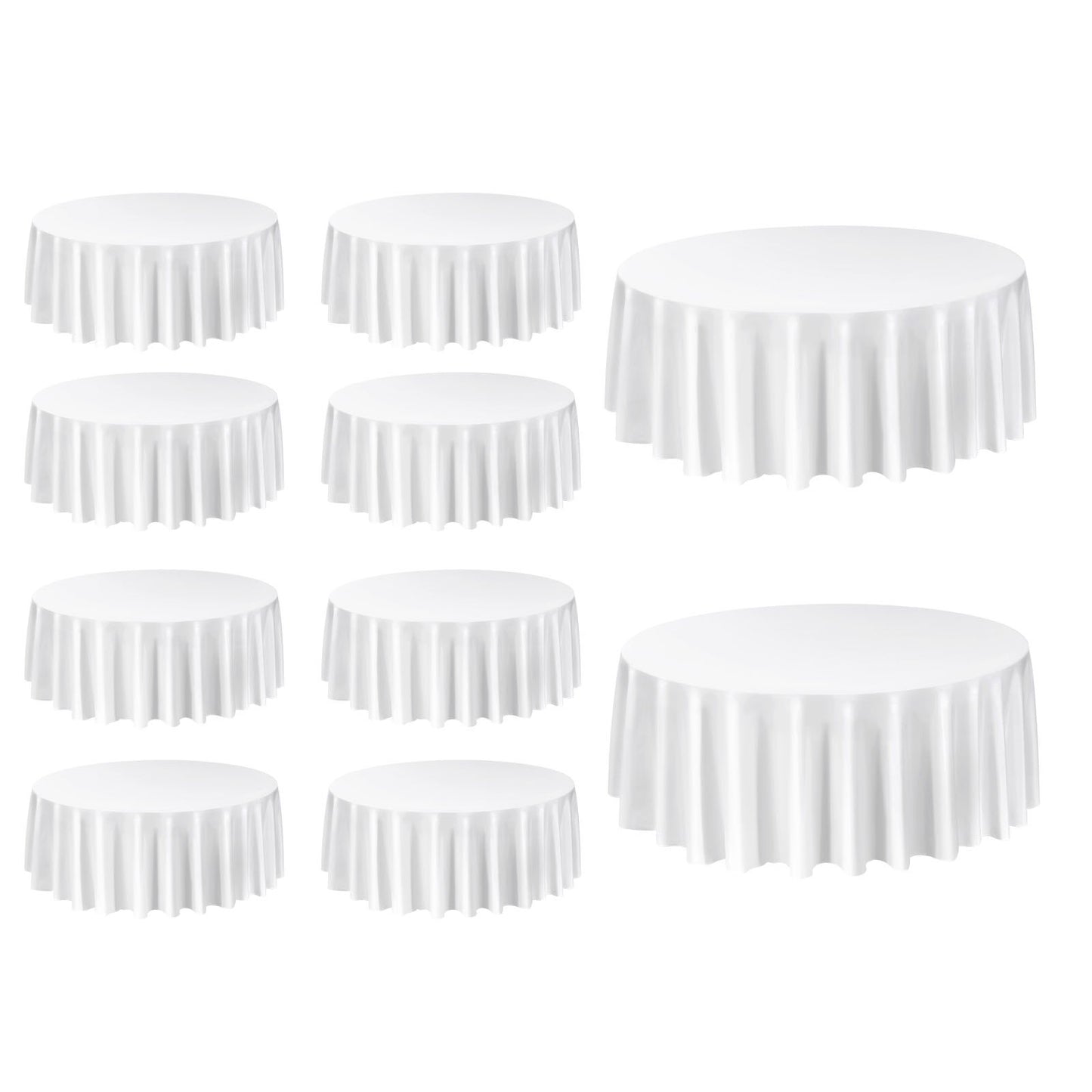 White Round Tablecloths 10 Pack, 120 Inches in Diameter, Stain- & Wrinkle- Resistant, Machine Washable Table Clothes, Polyester Fabric Table Covers for Wedding, Party, Banquet, Formal Events