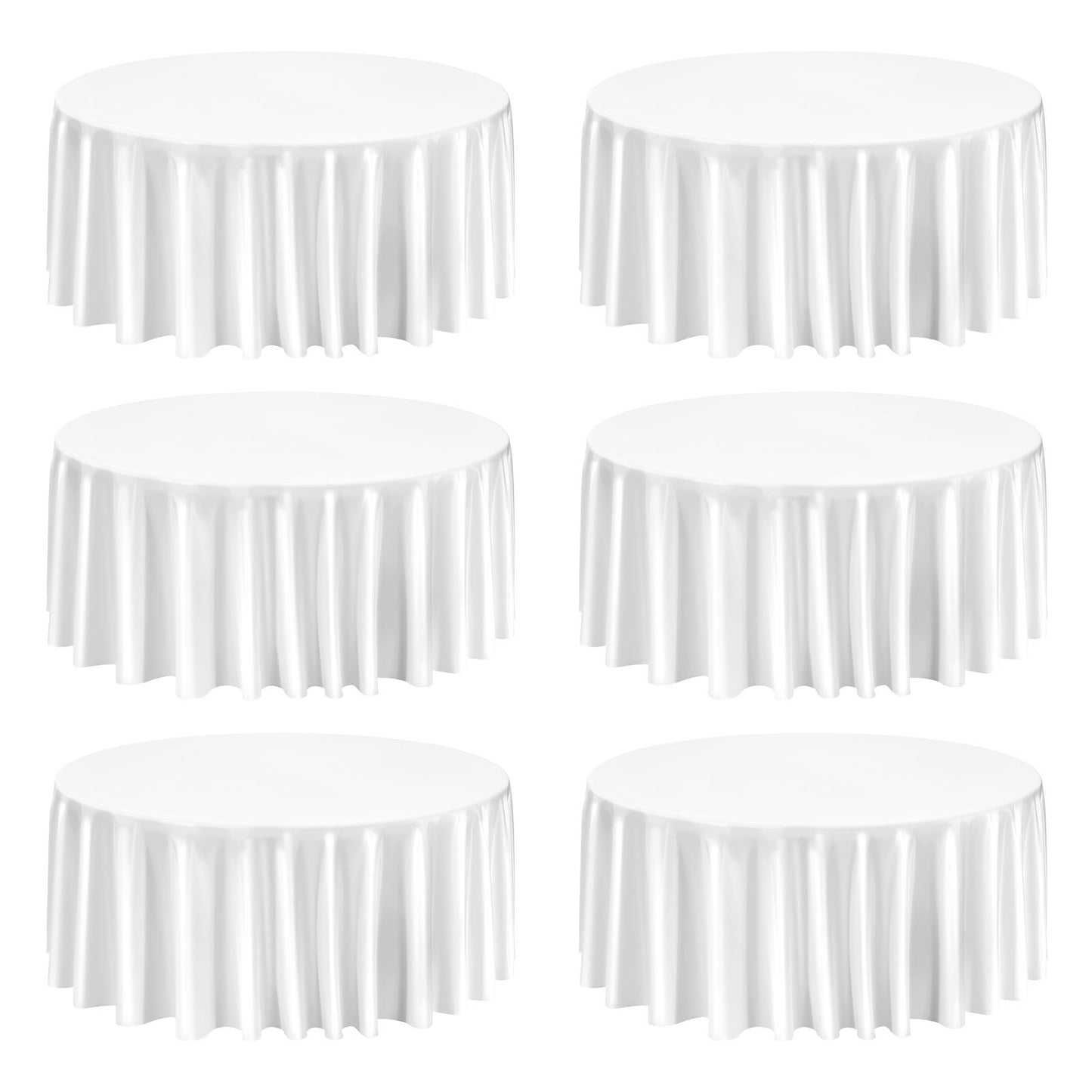 White Round Tablecloths 6 Pack, 132 Inches in Diameter, Stain- & Wrinkle- Resistant, Machine Washable Table Clothes, Polyester Fabric Table Covers for Wedding, Party, Banquet, Formal Events