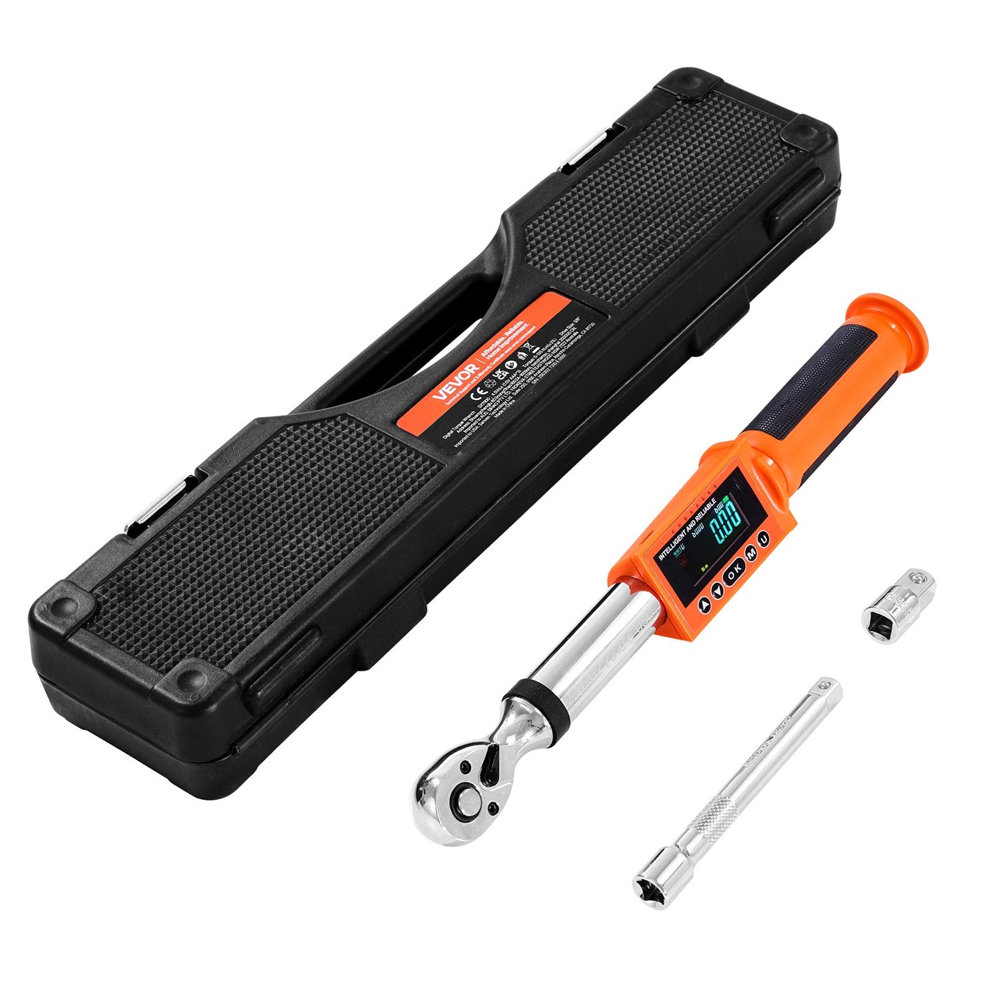 Digital Torque Wrench, 3/8 Inch Drive, 0-99.57 lbf-ft / 0-135 N.m, 72-Tooth, ±2% High Accuracy Electronic Torque Wrench with Preset Value, Buzzer and LED Notification, for Automotive Motorcycle