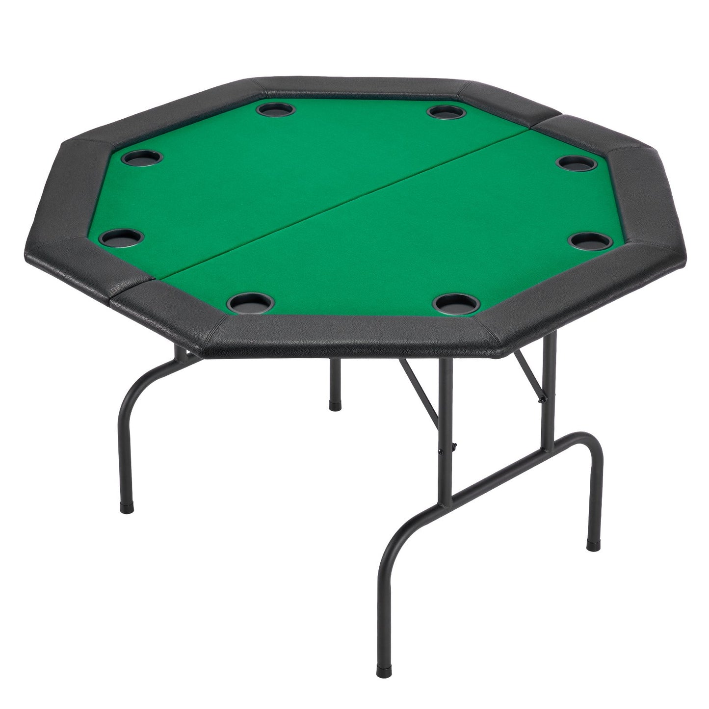 Foldable Poker Table, 8 Player 1220 mm Folding Casino Leisure Table with Padded Rails & Cup Holders, Octagonal Portable Game Tables with Felt & Metal Legs, for Texas Hold'em Game and Blackjack