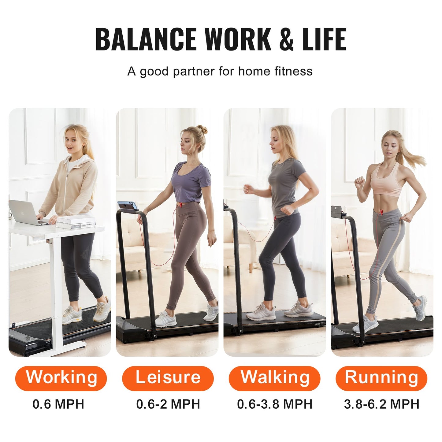 Walking Pad, Under Desk Treadmill for Home Office, Working Walking Running Machine, 265 Lbs Capacity Folding Treadmill, 2.5HP 2 in 1 Portable Pad with Handle Bar, Remote Control and LED Display