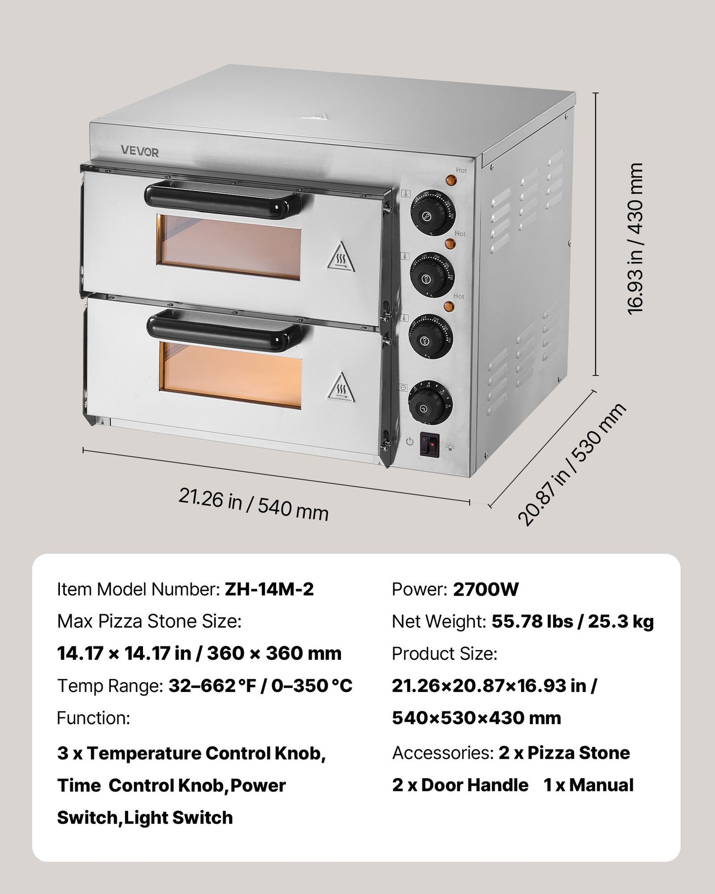 Commercial Countertop Pizza Oven Electric Pizza Oven for 35.6 cm Pizza Indoor