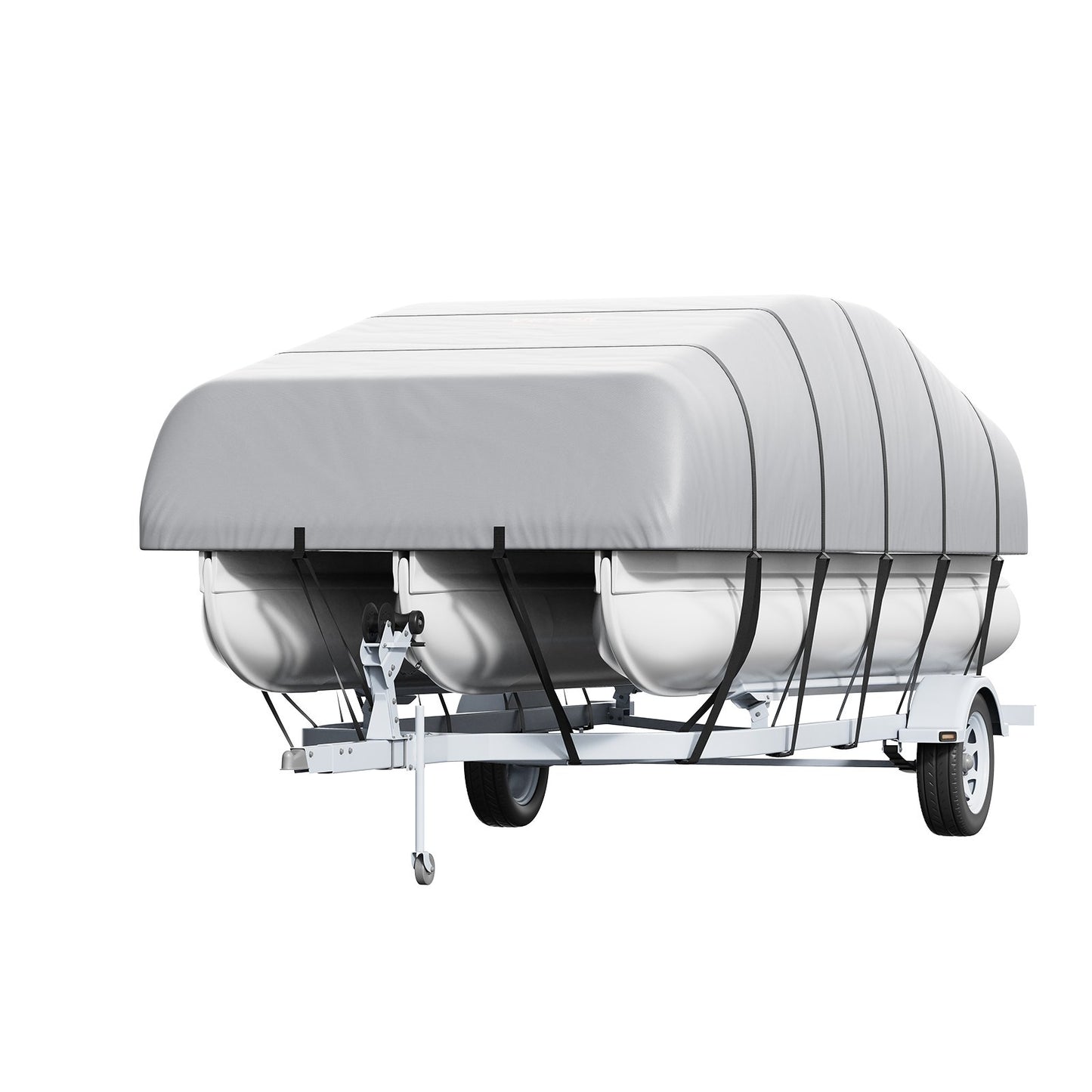 Pontonbåtskapell, 19-20 fot vattentätt släpvagnsbart pontonkapell, 800D marin PU Oxford-tyg, med motorkapell, 16 vindtäta spännremmar, passar för 19-20 fot långa båtar, balkbredd upp till 96 tum, grå