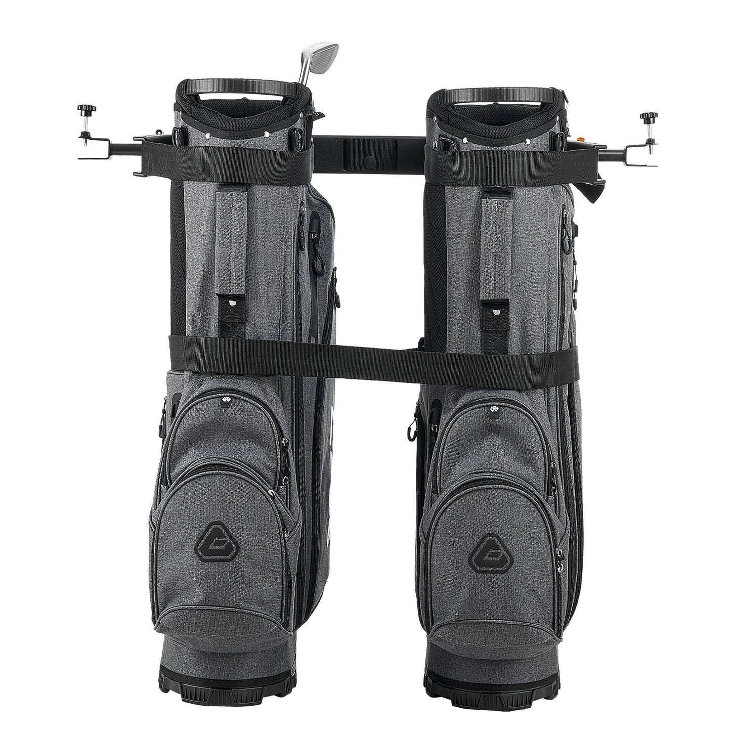 Hållare för golfbilsbag, 1370 x 195 x 60,5 mm, kompatibel med de flesta 2+2 golfbilars baksäten med 1,2-tums fyrkantiga rör, justerbar klubbhållare för baksätet med rem, ingen borrning krävs