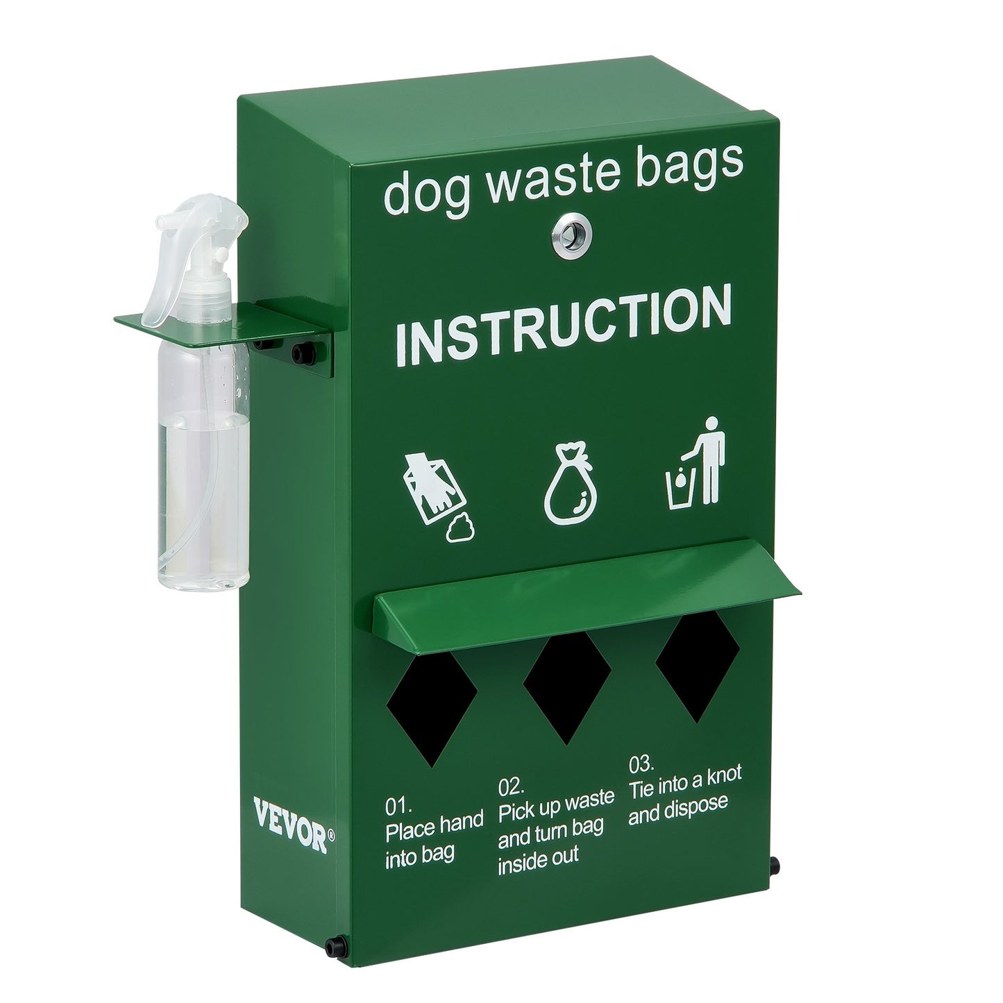 Dog Poop Bag Dispenser with Hand Wash Bottle, Lockable Outdoor Dog Waste Bag Holder with 600 Waste Bags, Stake, Pole, Fence & Wall Mounted Dog Poop Bag Storage, Pet Waste Station for Porch, Lawn