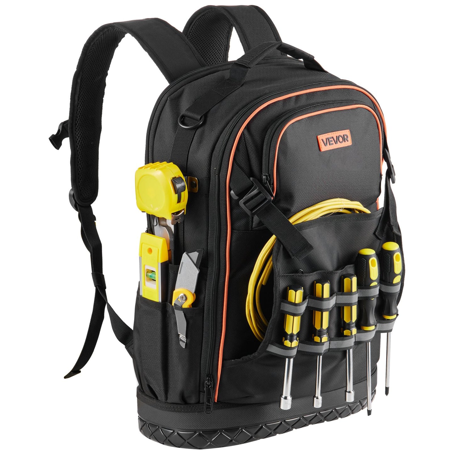 Tool Backpack with Tools, 65 Pockets, Heavy-duty Tools Storage Organizer Bags with Laptop Compartment & Molded Base, Electrician Jobsite Backpack for Electrician, Repairman, and HVAC Techs