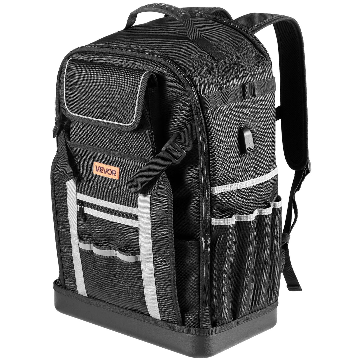 Verktygsryggsäck, 56 fickor, kraftiga verktygsförvaringsväskor med gjuten bas, elektrikerarbetsplatsryggsäck för byggarbetsplatser, elektriker, industri, reparatörer och VVS-tekniker