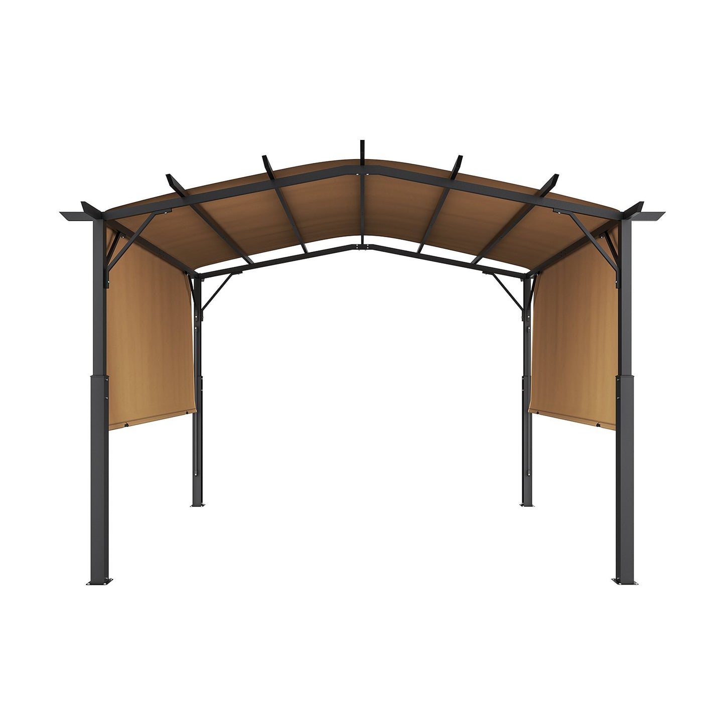 12 x 10 ft Outdoor Pergola, Arched Top Metal Pergola, Retractable Pergola with Sun Shade Canopy, Large Patio Shelter Pavilion, Heavy Duty Garden Pergola for Deck Backyard Porch Poolside