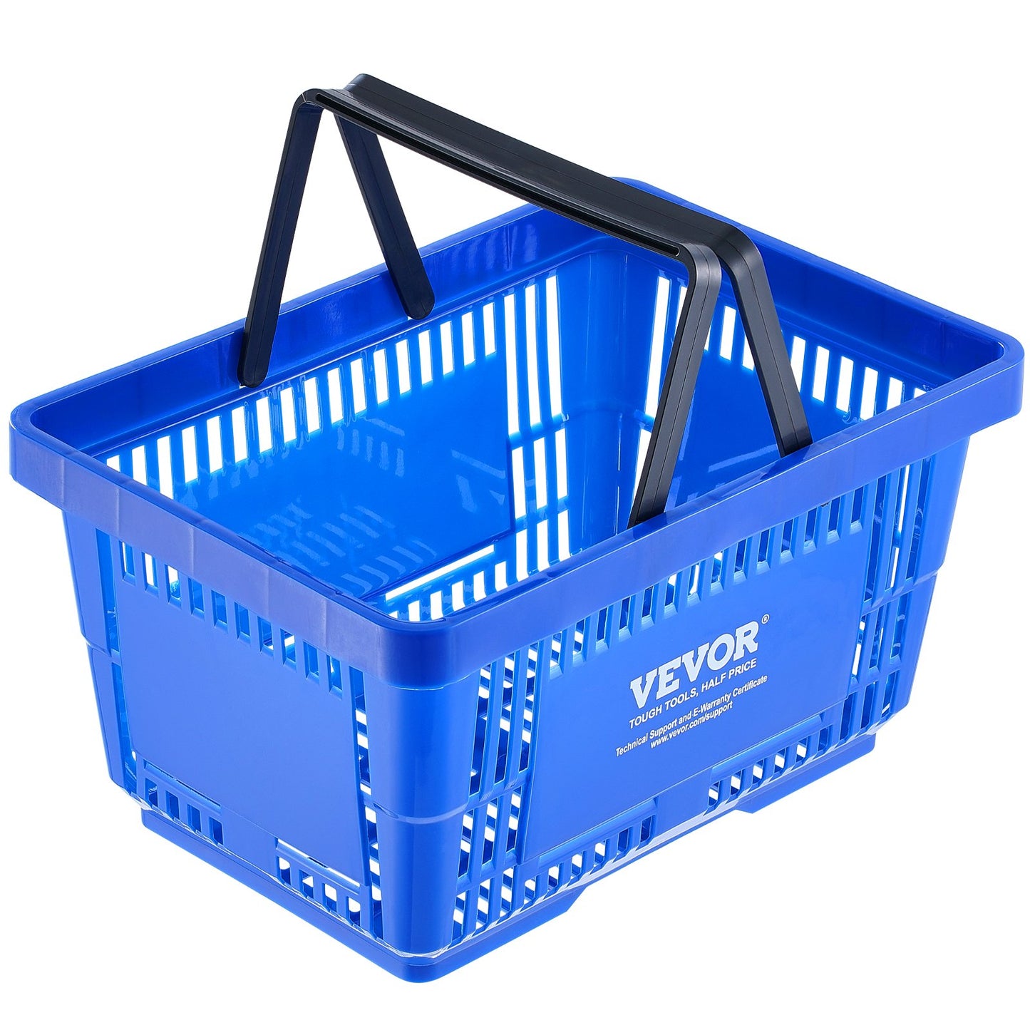 Shopping Basket, Set of 12, 24L Durable Plastic Grocery Basket with Handle and Stand, 16.73 x 11.61 x 8.86 inch Portable Shop Basket Bulk Used for Retail Store Supermarket Grocery Shopping, Blue