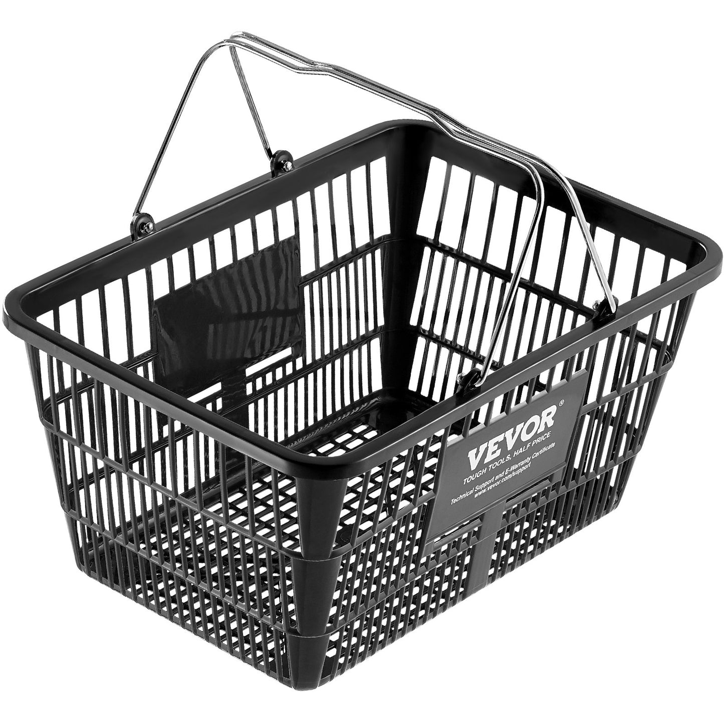 Shopping Basket, Set of 12, 21L Durable Plastic Grocery Basket with Metal Handle and Stand, 16.73 x 12.01 x 8.58 inch Portable Shop Basket for Retail Store Supermarket Grocery Shopping, Black