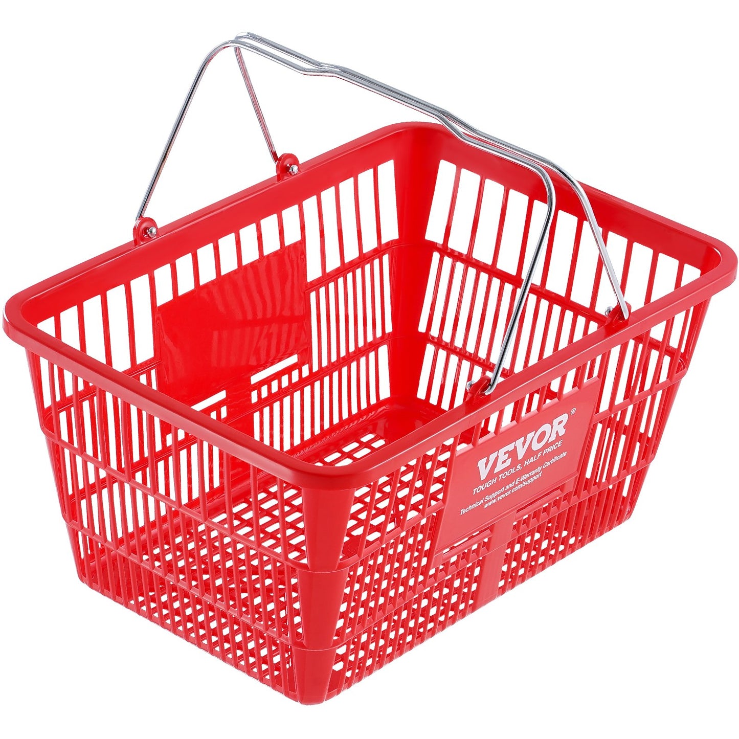 Shopping Basket, Set of 12, 21L Durable Plastic Grocery Basket with Metal Handle and Stand, 16.73 x 12.01 x 8.58 inch Portable Shop Basket Used for Retail Store Supermarket Grocery Shopping, Red