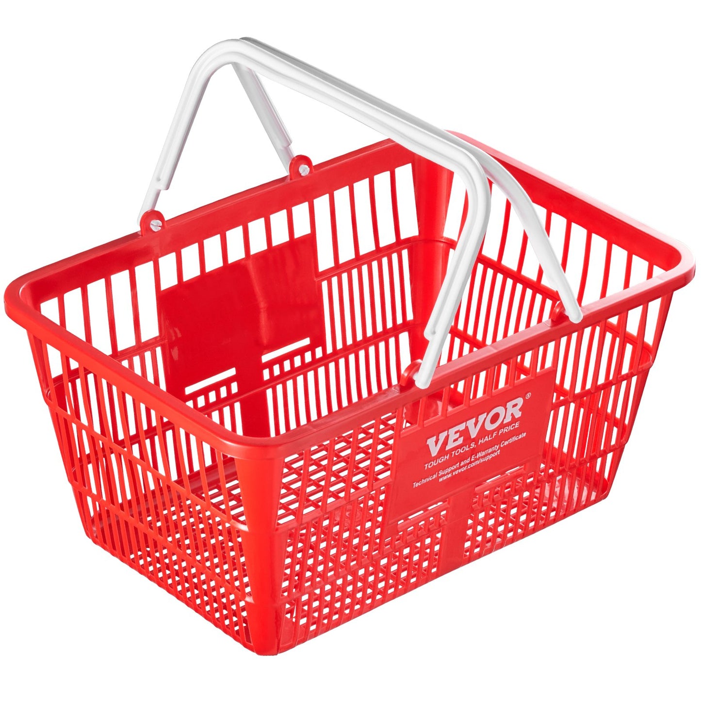 Shopping Basket, Set of 12, 21L Durable Plastic Grocery Basket with Handle and Stand, 16.5 x 11.8 x 8.27 inch Portable Shop Basket Bulk Used for Retail Store Supermarket Grocery Shopping, Red