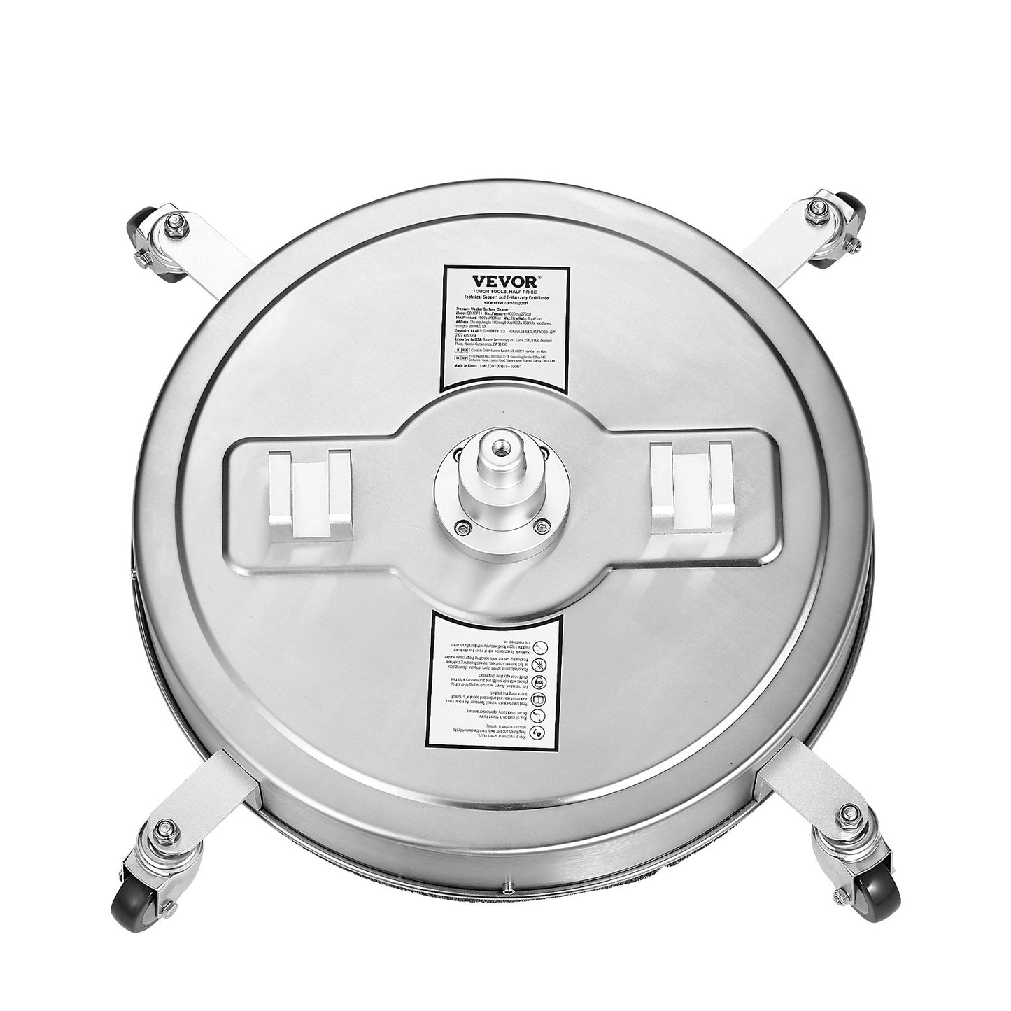 22" högtryckstvättsrengöringsmedel för ytor, högtryckstvättstillbehör i rostfritt stål med 4 hjul, 4500 max. psi, 3/8 snabbkoppling, 2 sprutmunstycken, dubbelt handtag, för betong, uteplats, trottoar