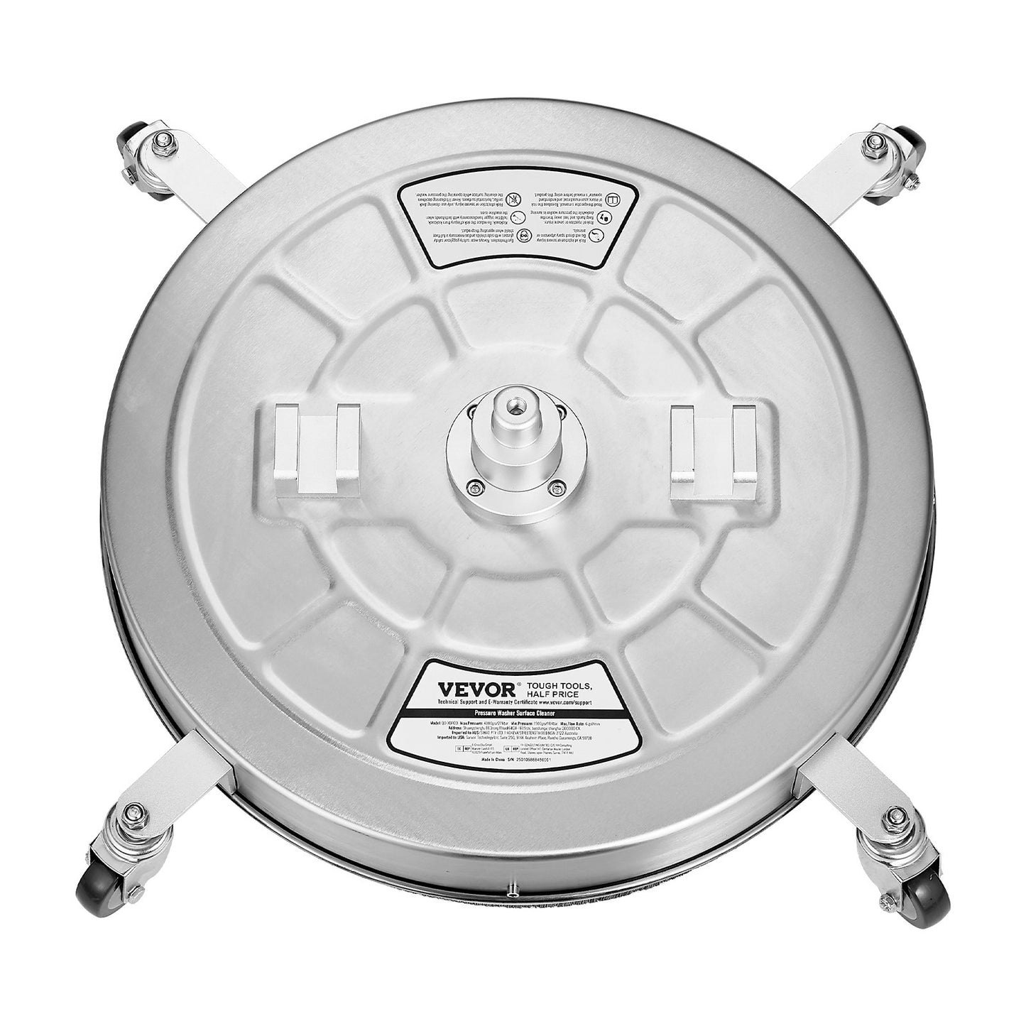 24" högtryckstvättsrengöring för ytor, högtryckstvättstillbehör i rostfritt stål med 4 hjul, 4000 max. psi, 3/8 snabbkoppling, 2 sprutmunstycken, dubbelt handtag, för betong, uteplats, trottoar