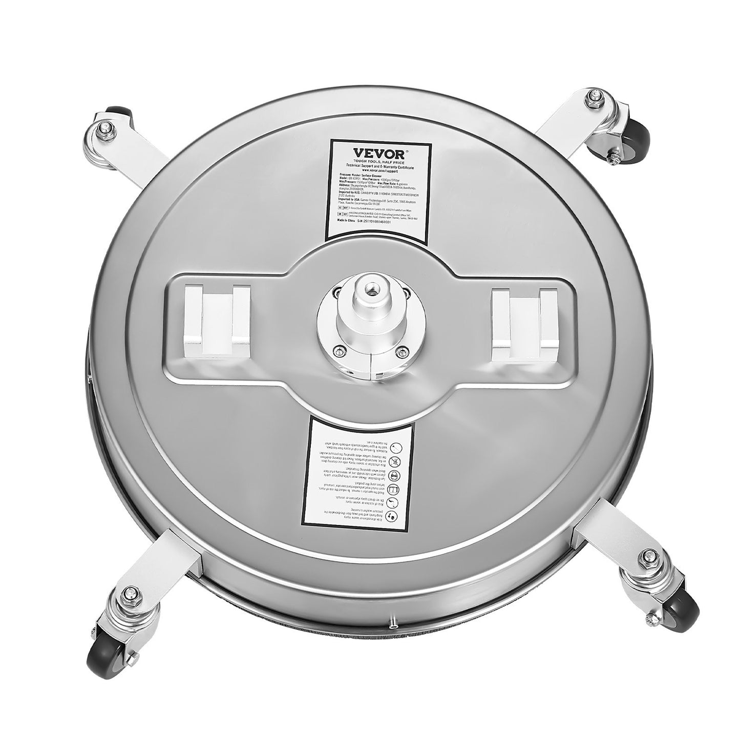 21" högtryckstvättsrengöring för ytor, högtryckstvättstillbehör i rostfritt stål med 4 hjul, 4500 max. psi, 3/8 snabbkoppling, 2 sprutmunstycken, dubbelt handtag, för betong, uteplats, trottoar