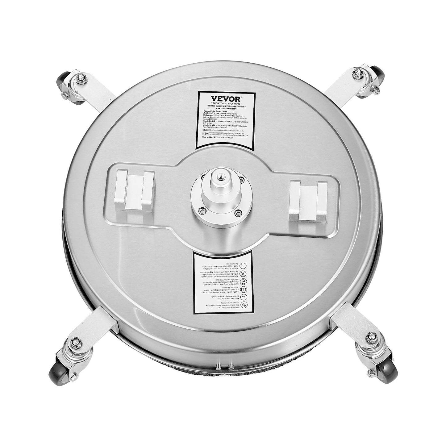 20" högtryckstvättsrengöring för ytor, högtryckstvättstillbehör i rostfritt stål med 4 hjul, 4500 max. psi, 3/8 snabbkoppling, 2 sprutmunstycken, dubbelt handtag, för betong, uteplats, trottoar