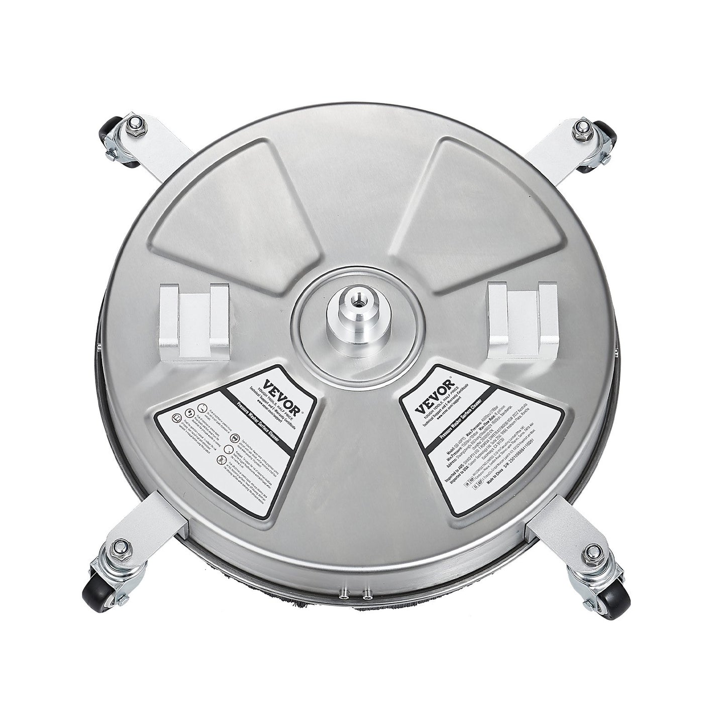 18" högtryckstvätt ytrengörare, högtryckstvätttillbehör i rostfritt stål med 4 hjul, 4000 max. psi, 3/8 snabbkoppling, 2 sprutmunstycken, dubbelt handtag, för betong, uteplats, trottoar