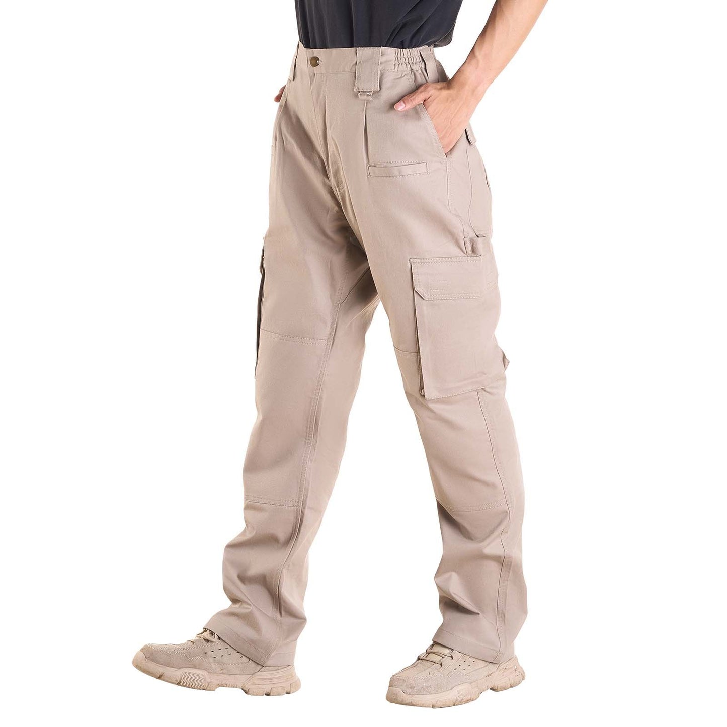 FR Pants for Men, 100% Cotton, Flame-Resistant Cargo Pants with Multi-Pockets and Elastic Waist, Reinforced Tear-proof Stitching, Ideal for Welding Work and Casual Wear, XXL Size, Khaki