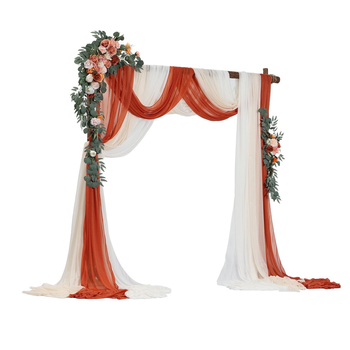 Artificial Wedding Arch Flowers Kit, Orange Wedding Arch Flowers with Drapes Kit (Pack of 5) - 2 Pcs Floral Arrangement, 3 Pcs Sheer Drapes, for Ceremony Bouquets Reception Backdrop Decoration